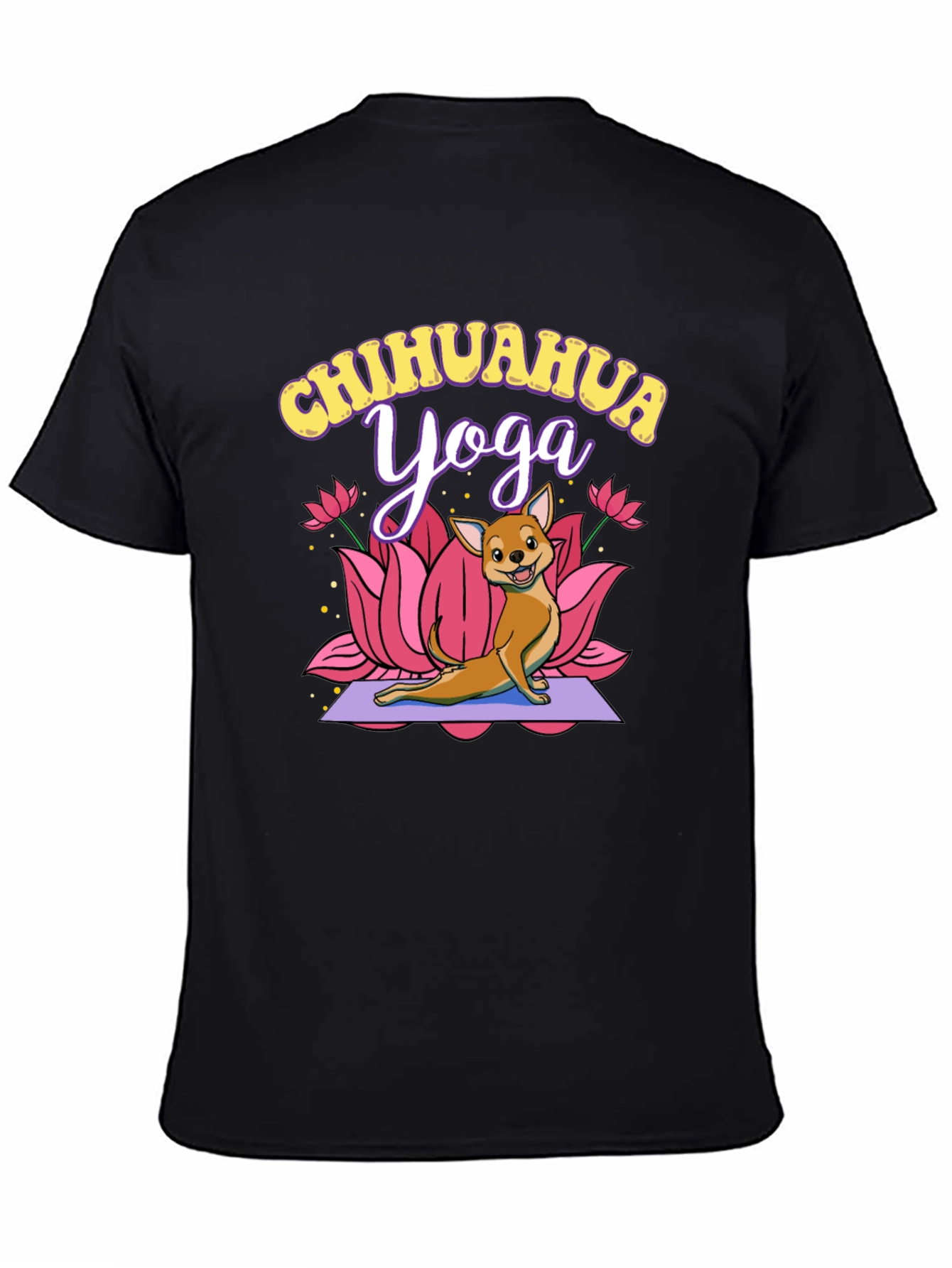 Chihuahua Yoga Graphic Tee - Black Cotton T-Shirt
