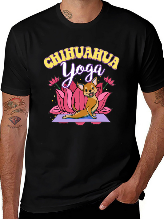 Chihuahua Yoga Graphic Tee - Black Cotton T-Shirt