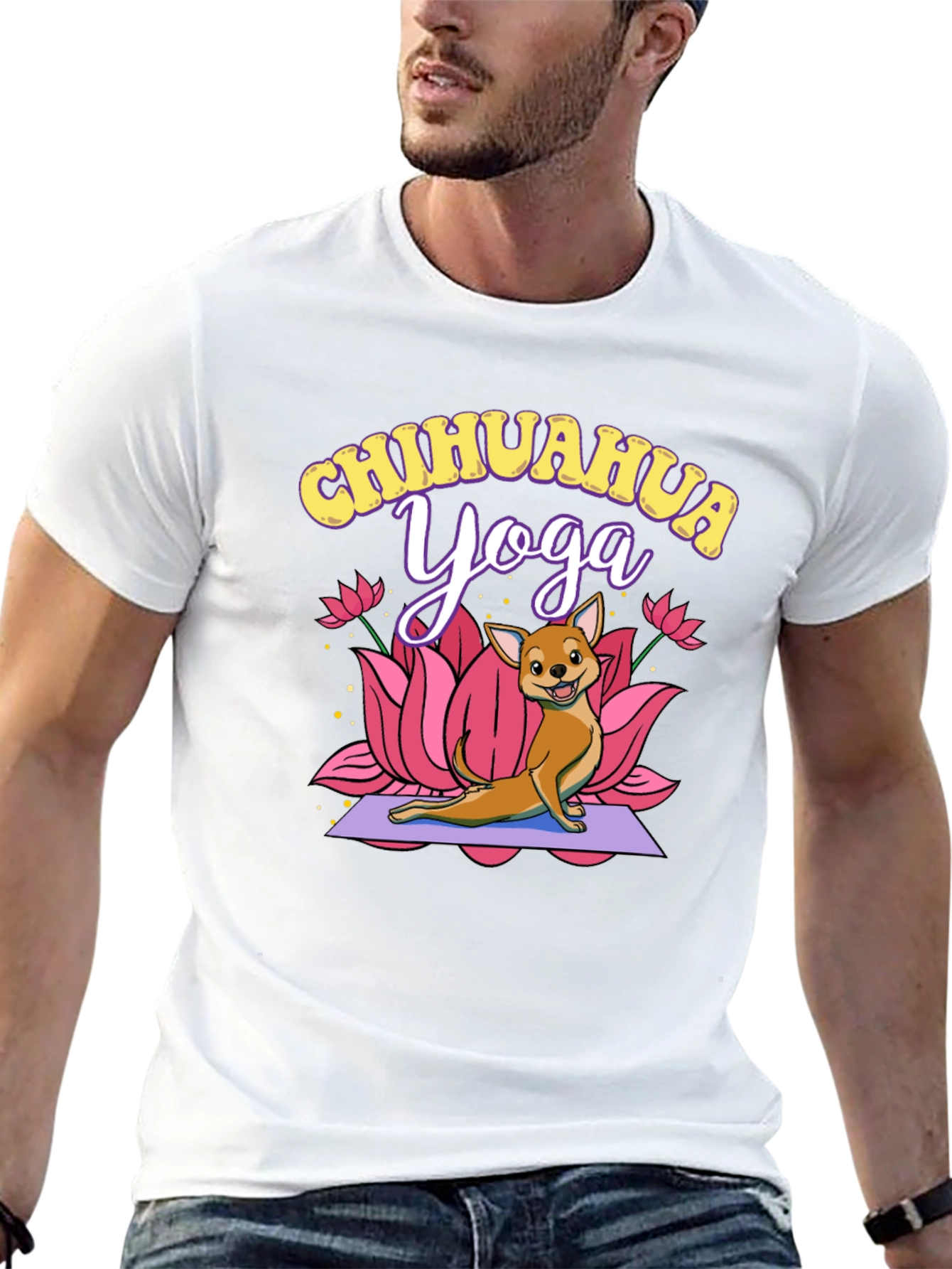 Chihuahua Yoga Graphic Tee - Black Cotton T-Shirt