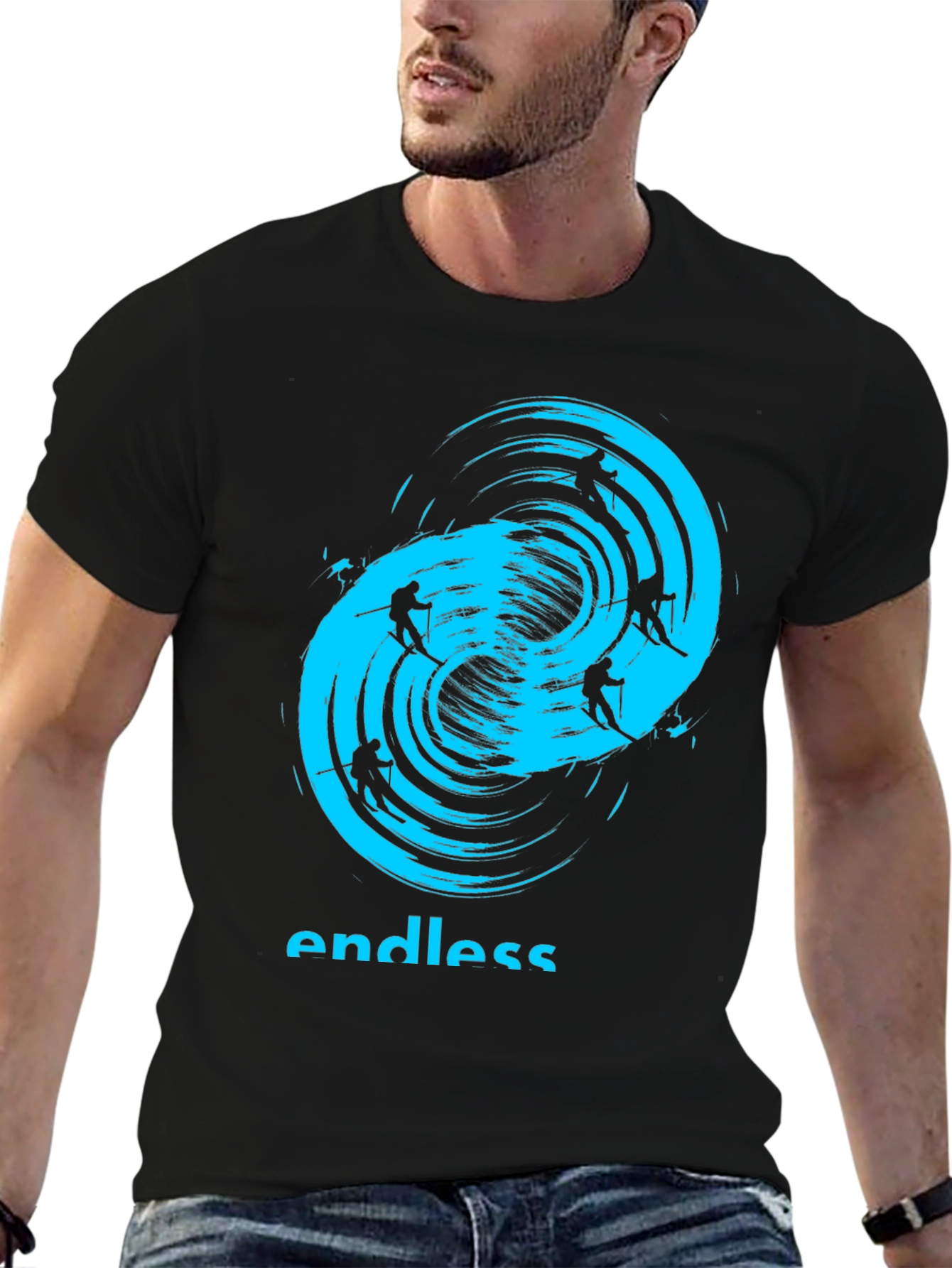 Endless Skiing Black T-Shirt - Cool Graphic Tee