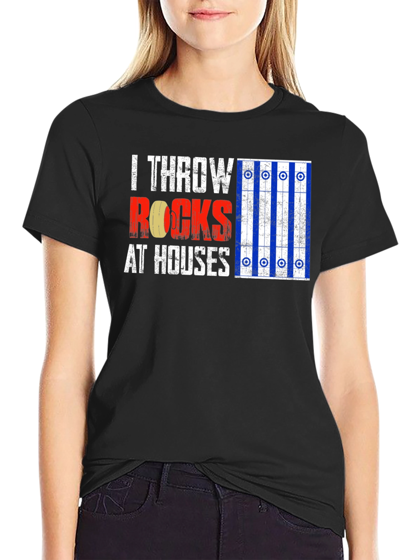 I Throw Rocks at Houses Curling T-Shirt