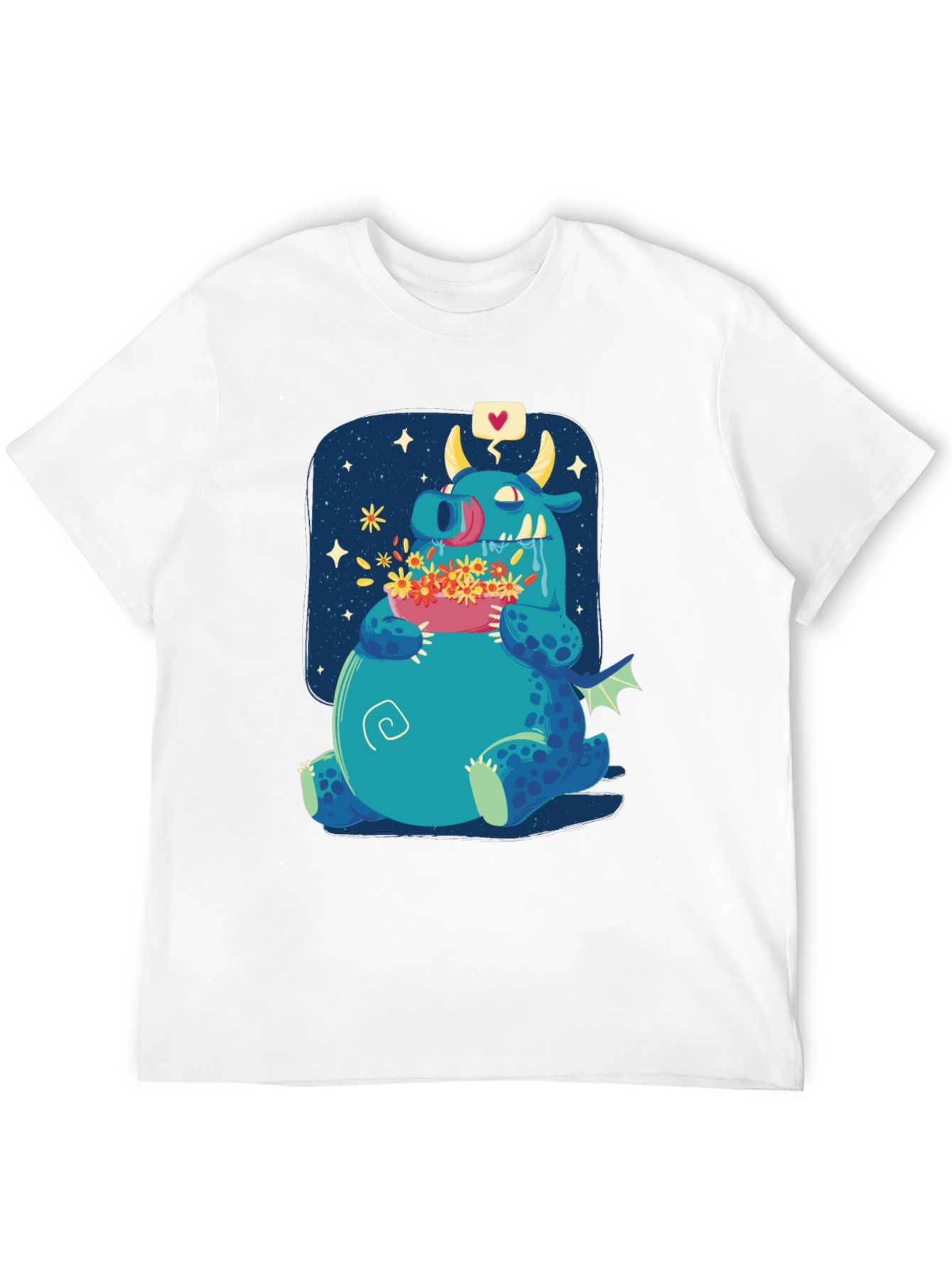 Cute Dragon Eating Flowers Graphic Tee
