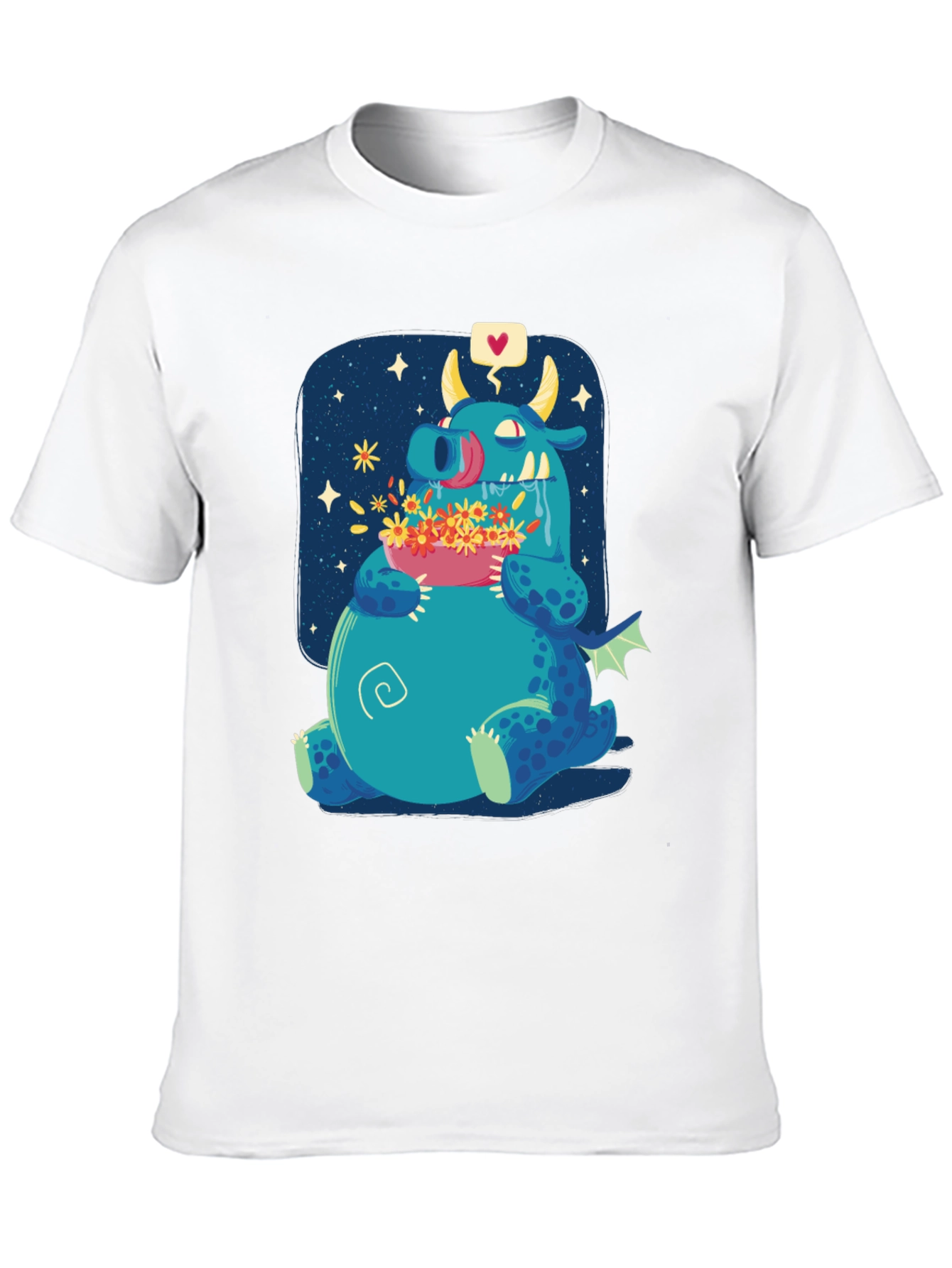 Cute Dragon Eating Flowers Graphic Tee