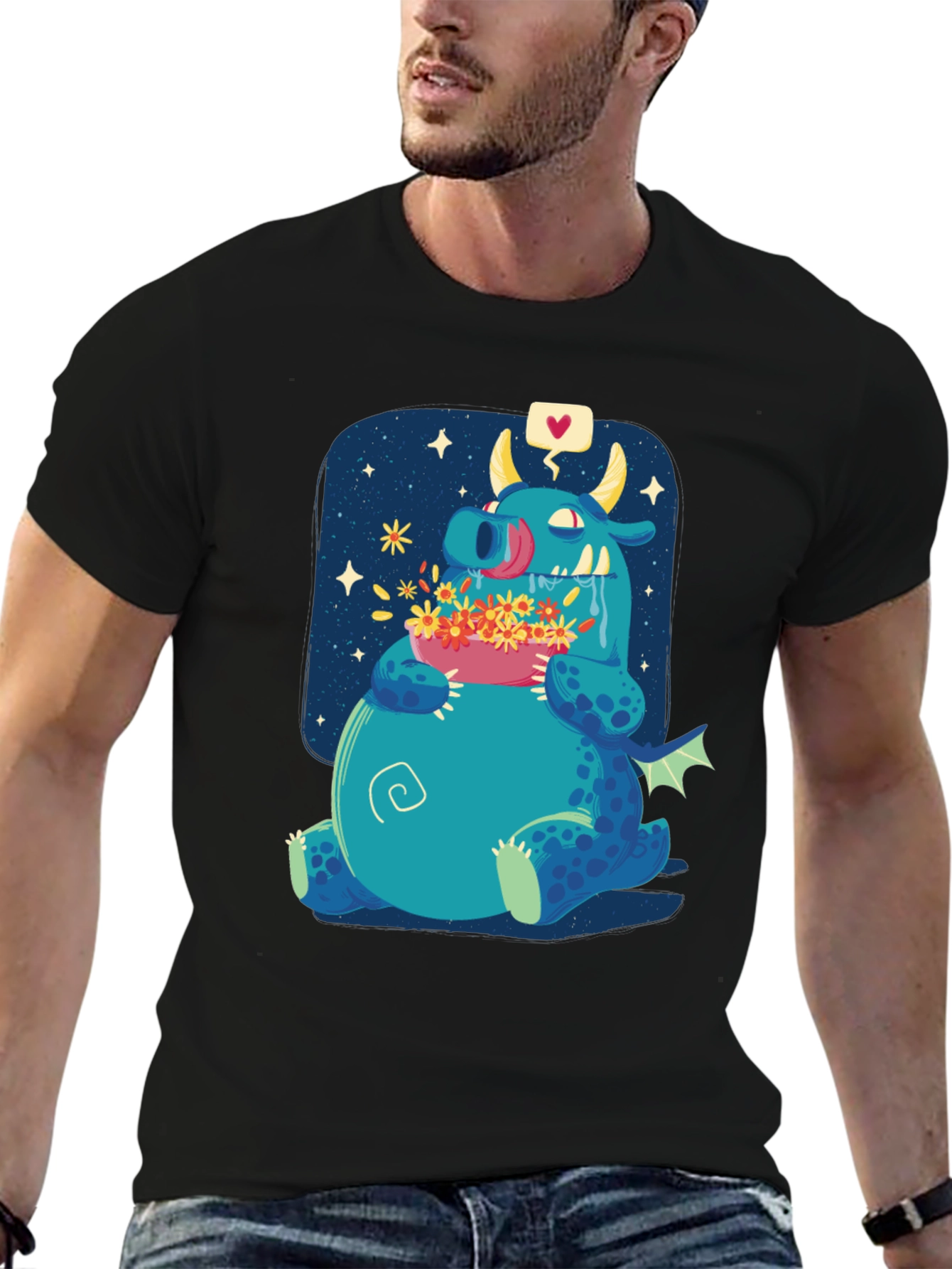 Cute Dragon Eating Flowers Graphic Tee