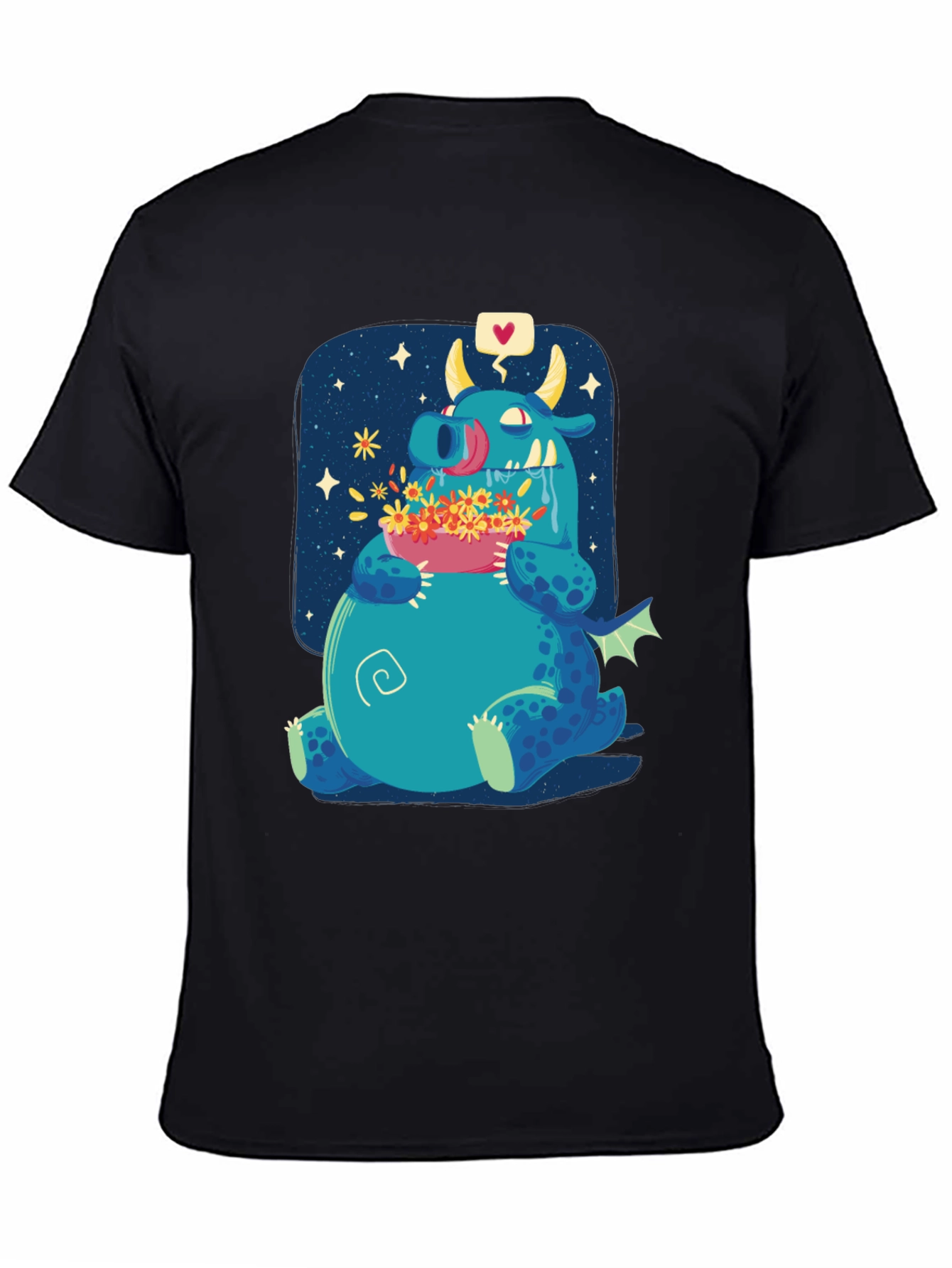 Cute Dragon Eating Flowers Graphic Tee