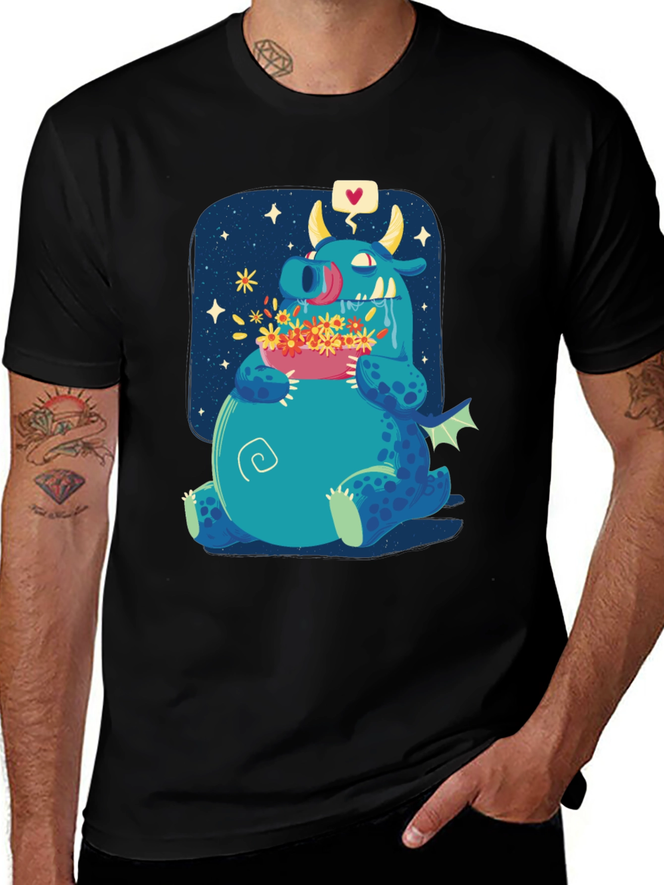 Cute Dragon Eating Flowers Graphic Tee