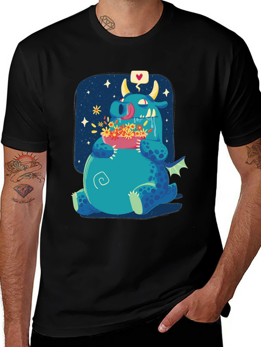 Cute Dragon Eating Flowers Graphic Tee