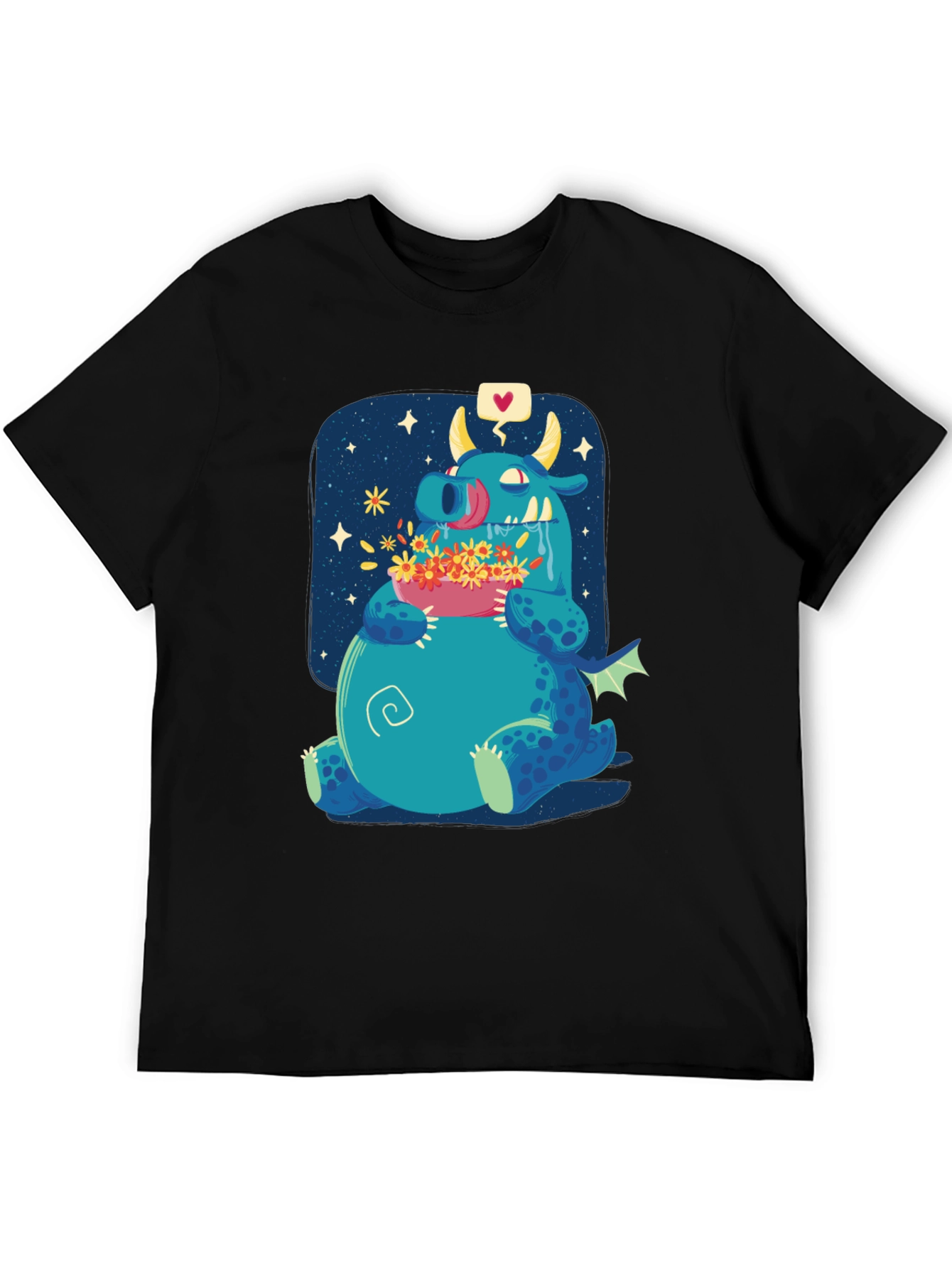Cute Dragon Eating Flowers Graphic Tee