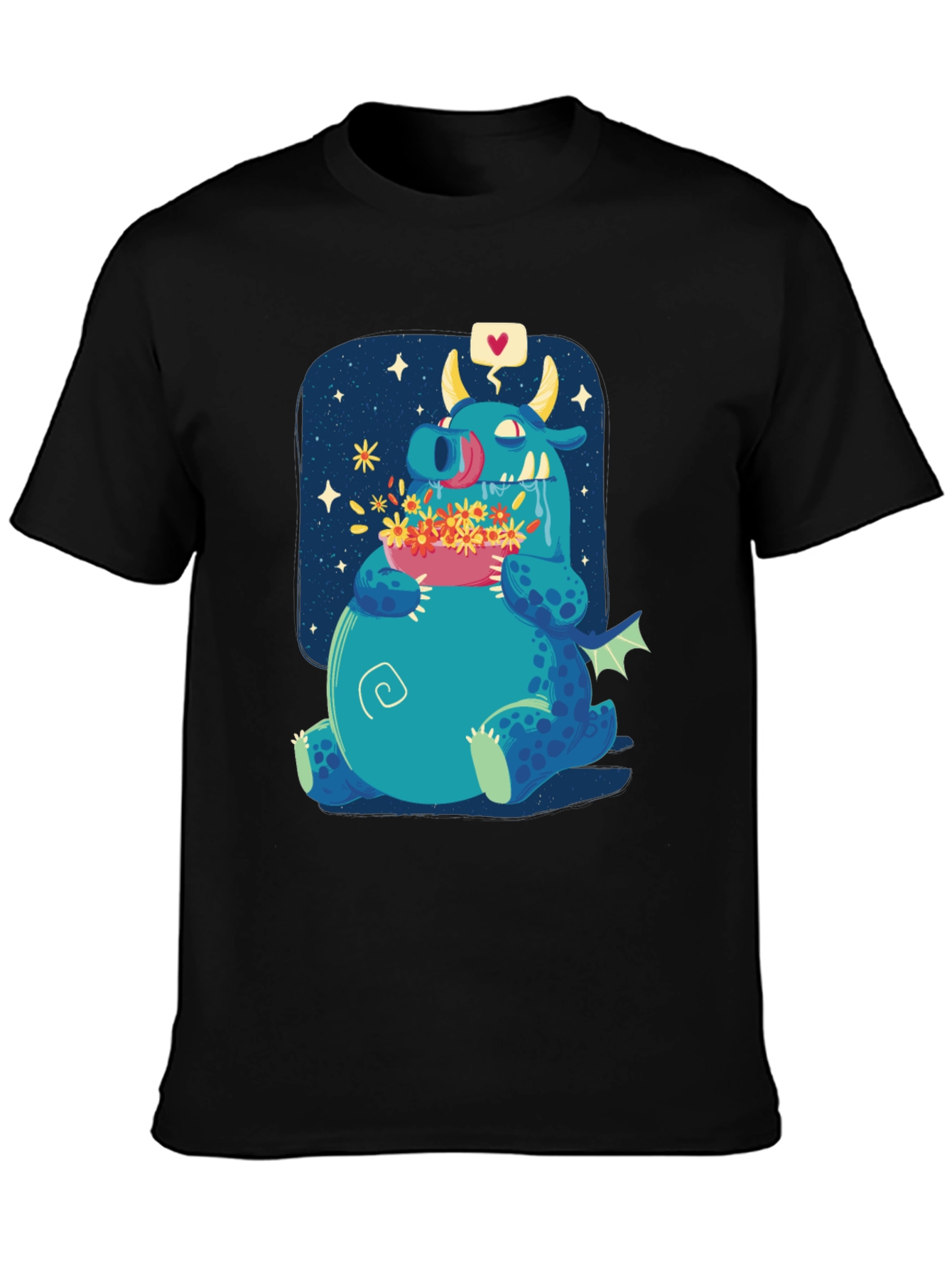 Cute Dragon Eating Flowers Graphic Tee
