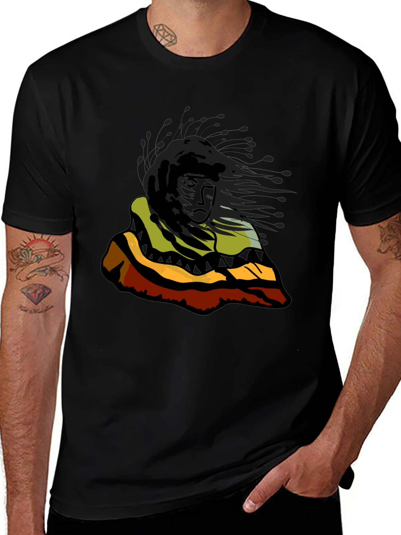 Native Art Graphic Print Black T-Shirt