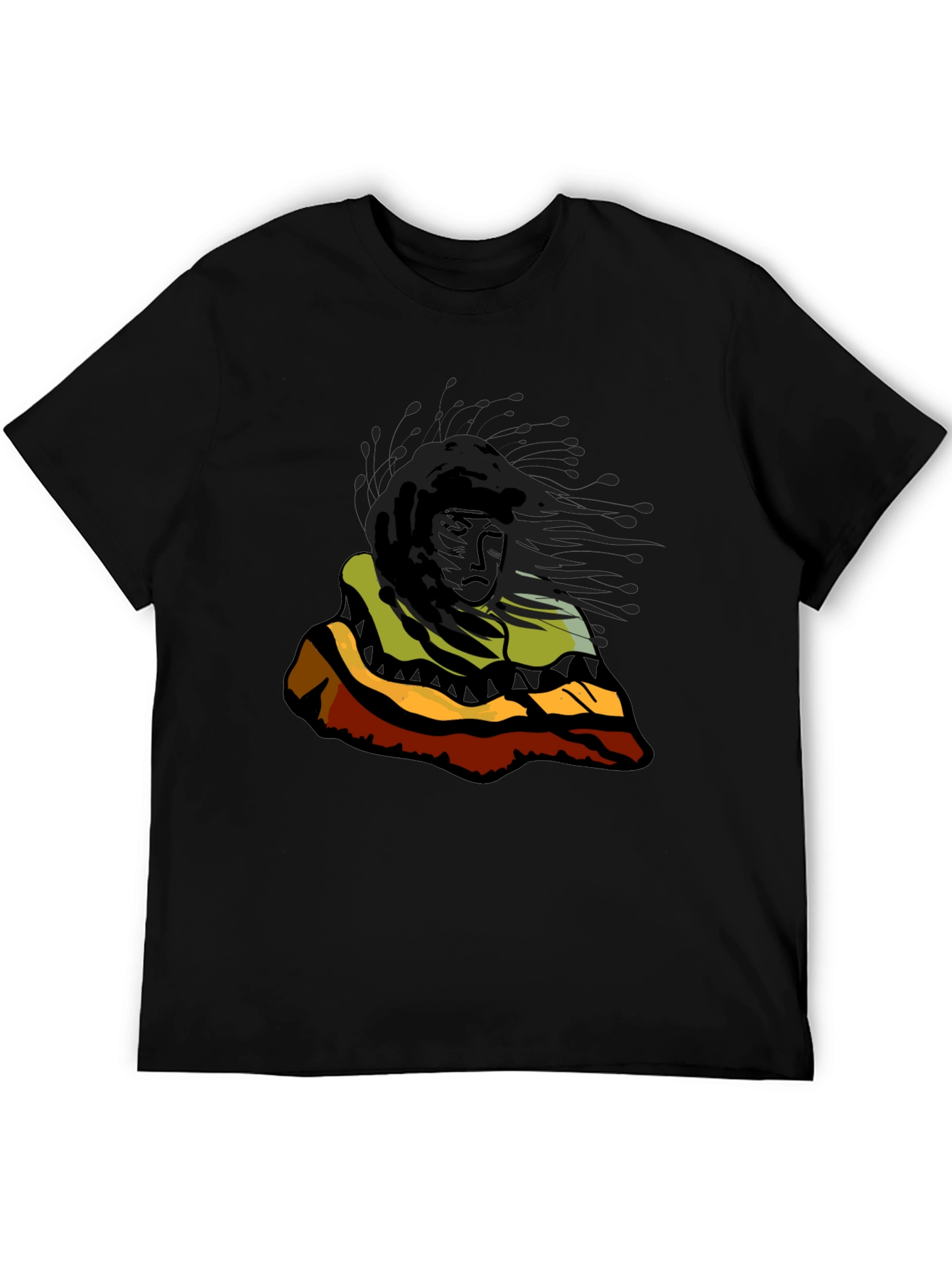 Native Art Graphic Print Black T-Shirt