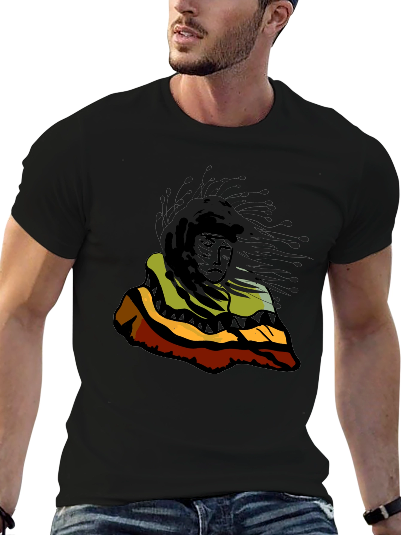 Native Art Graphic Print Black T-Shirt
