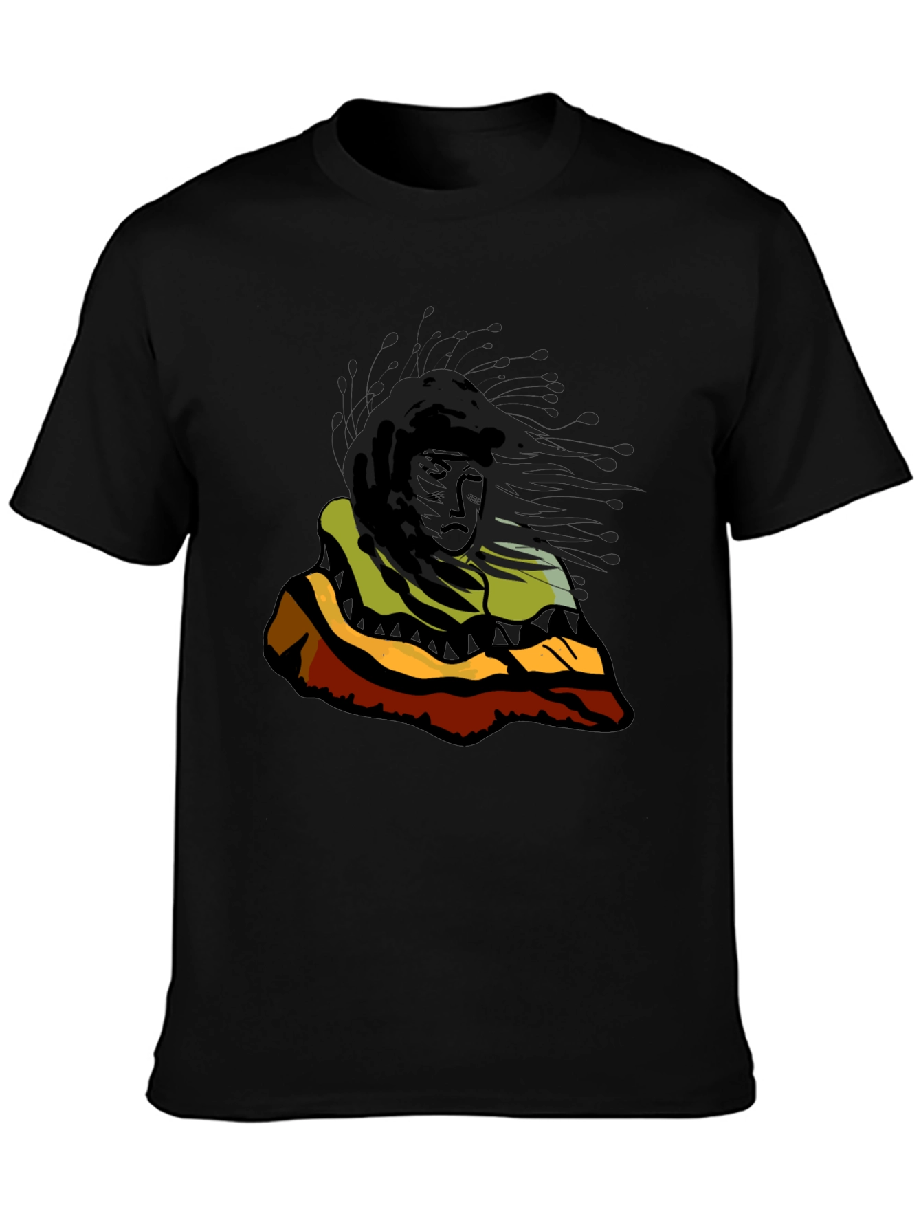 Native Art Graphic Print Black T-Shirt