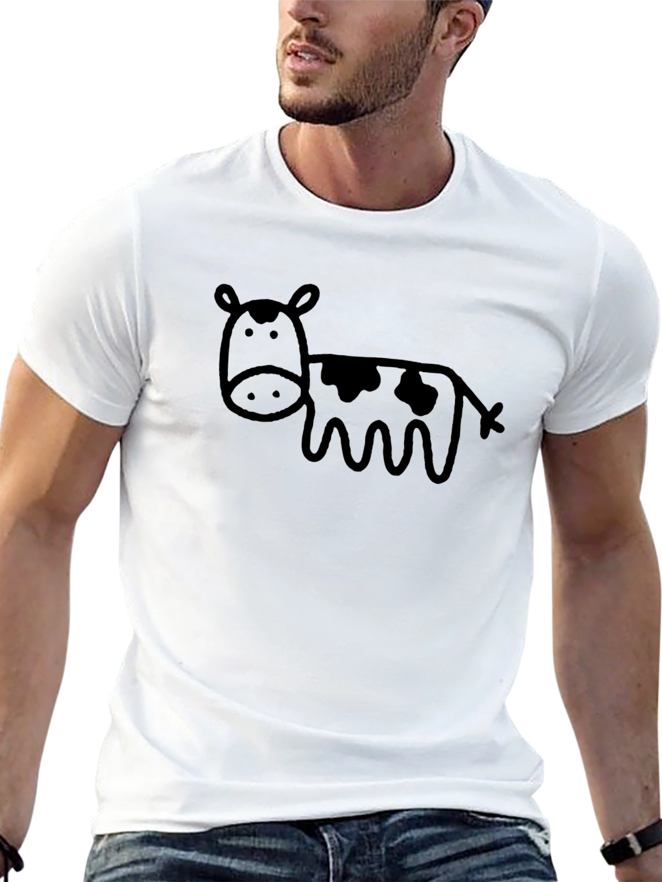 Black T-Shirt with Funny Cow Graphic