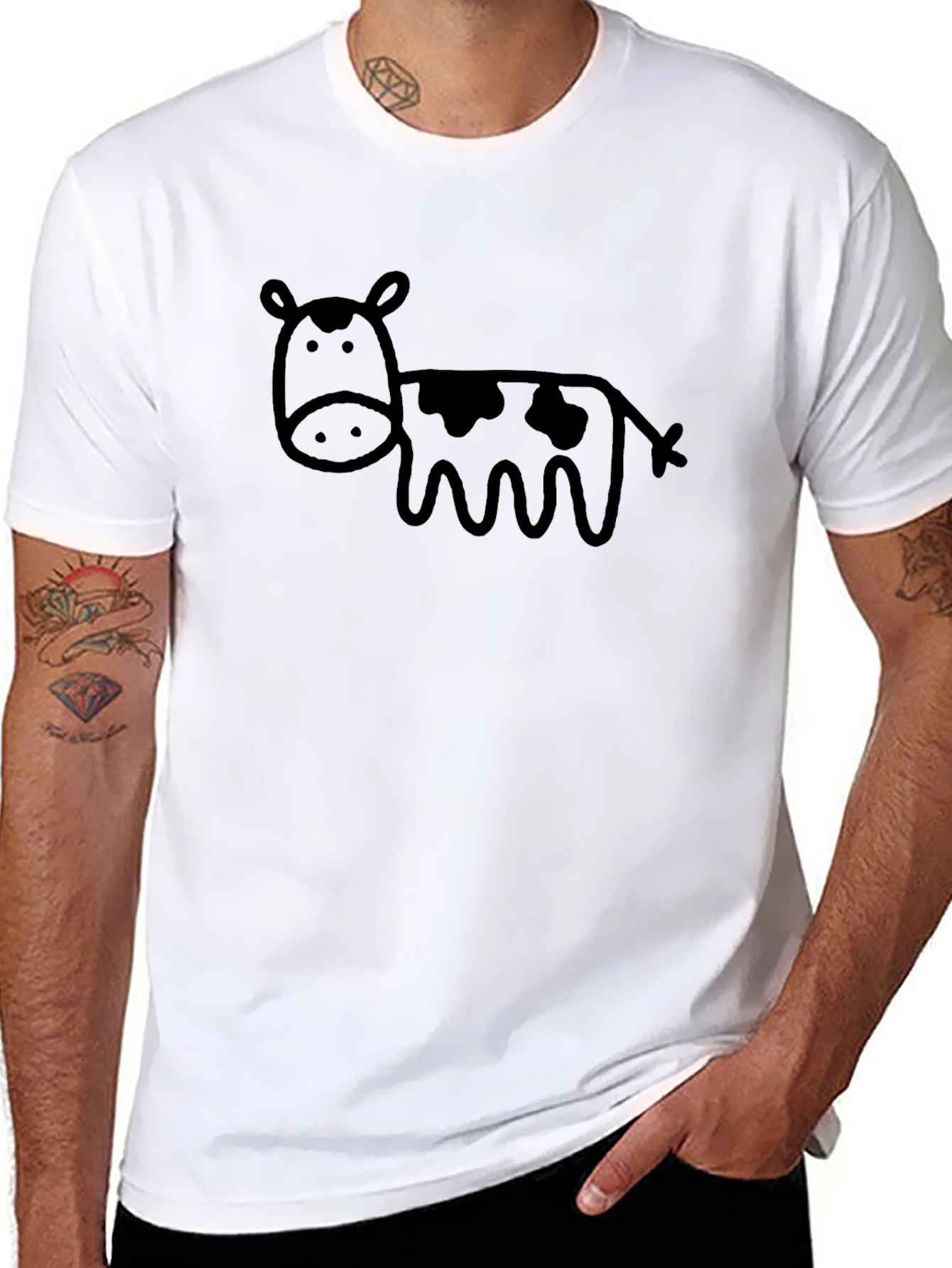 Black T-Shirt with Funny Cow Graphic