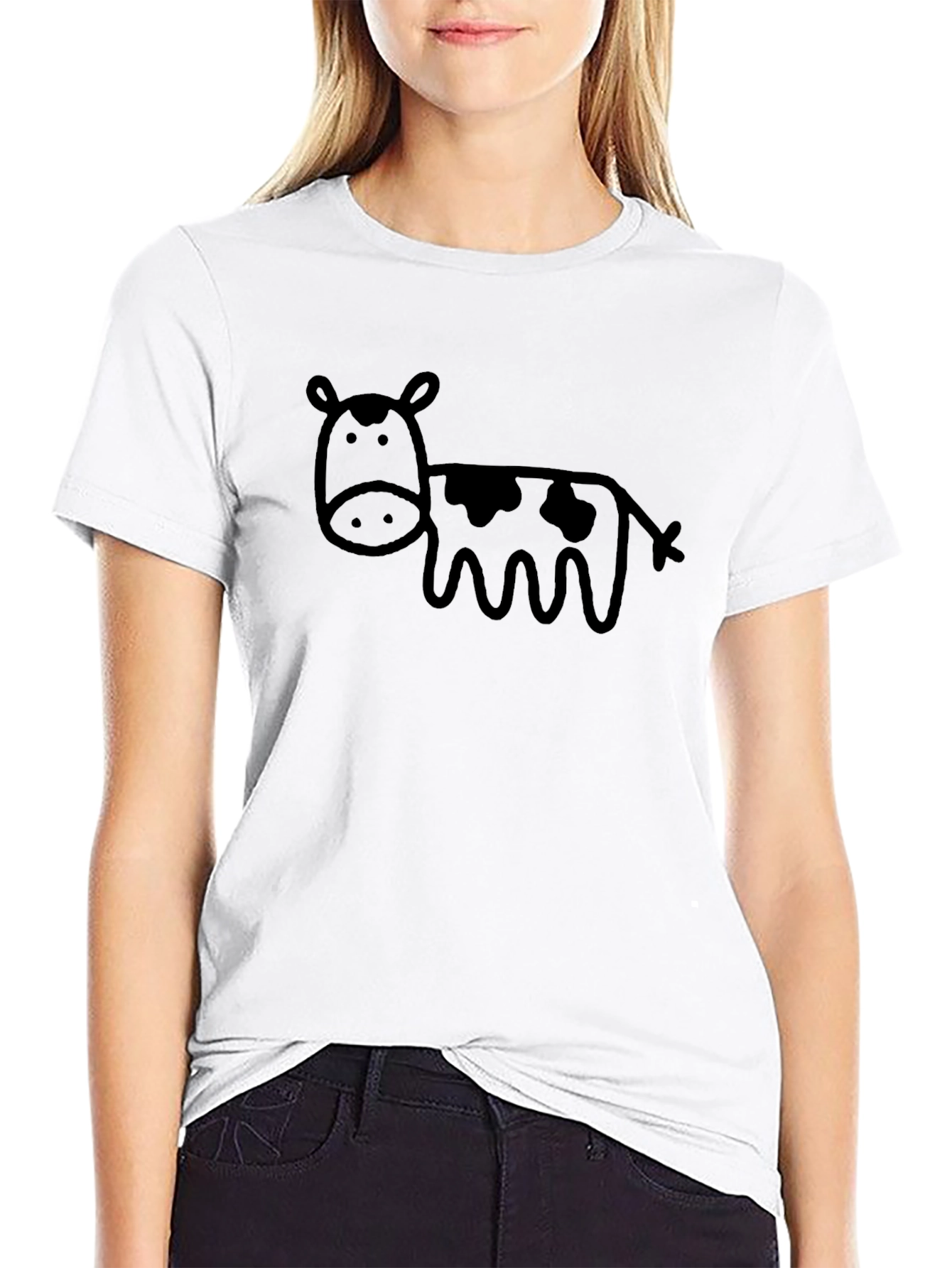 Black T-Shirt with Funny Cow Graphic