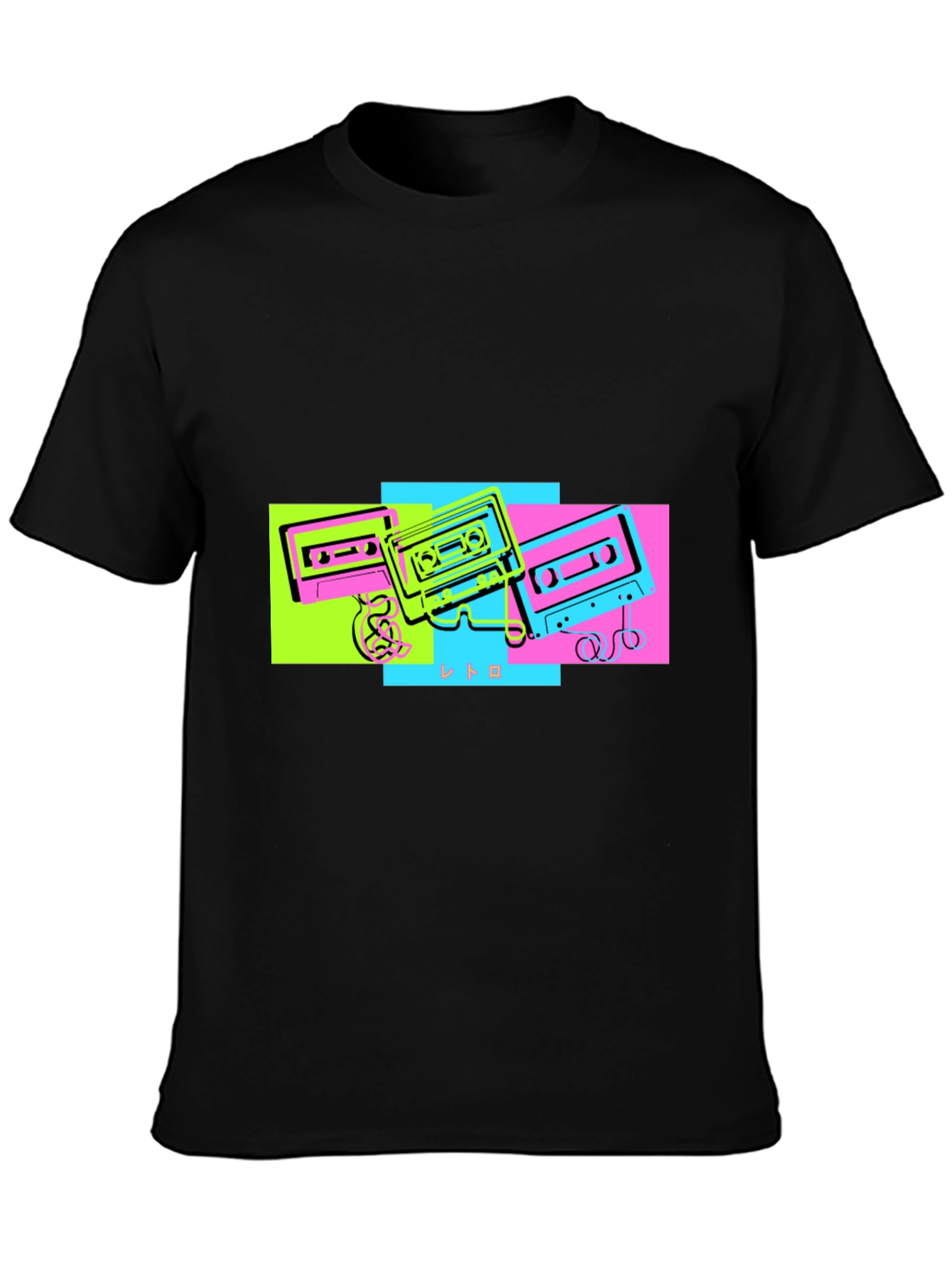 Retro Cassette Graphic Tee - Black Cotton T-Shirt