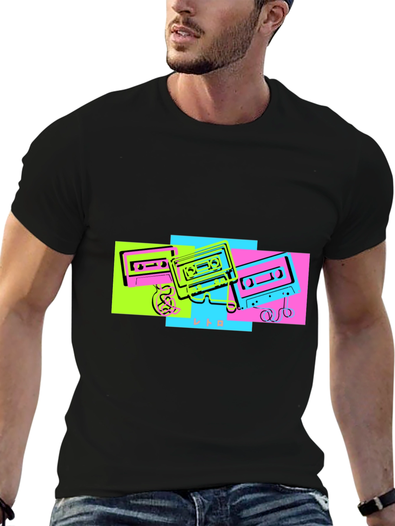 Retro Cassette Graphic Tee - Black Cotton T-Shirt