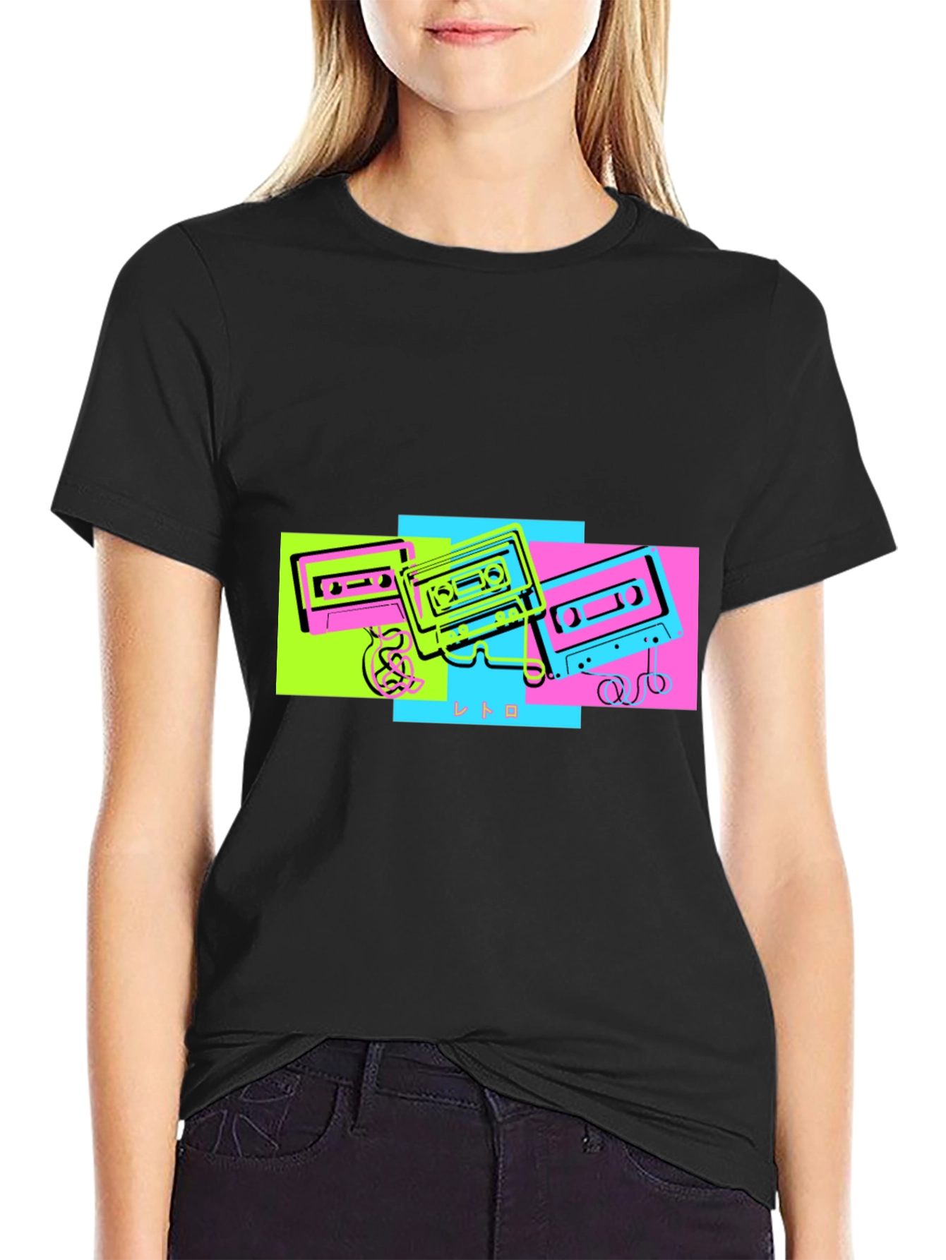 Retro Cassette Graphic Tee - Black Cotton T-Shirt