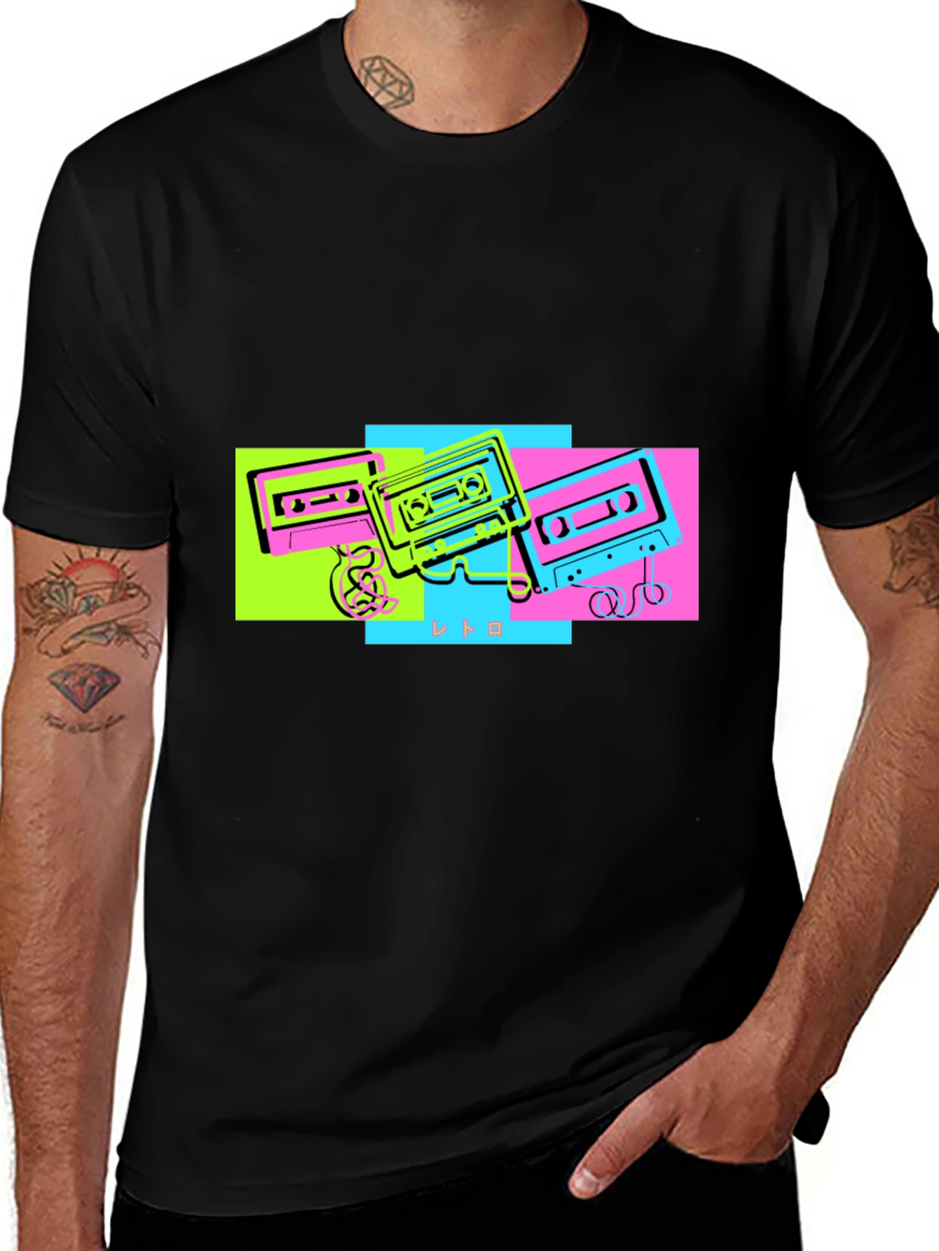 Retro Cassette Graphic Tee - Black Cotton T-Shirt