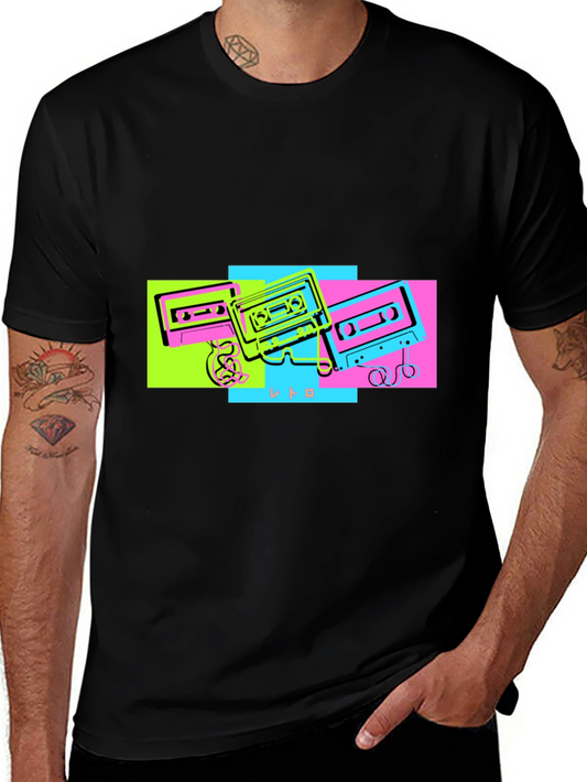 Retro Cassette Graphic Tee - Black Cotton T-Shirt