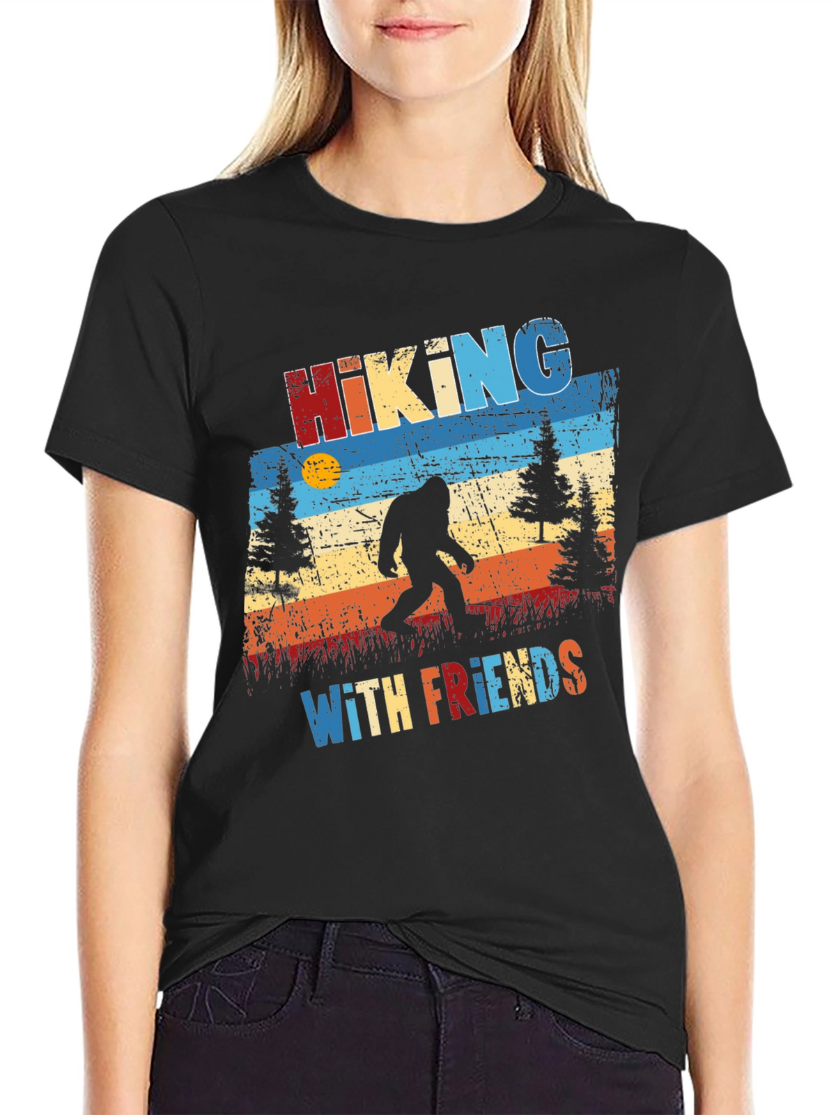 Hiking with Friends T-Shirt - Bigfoot Silhouette