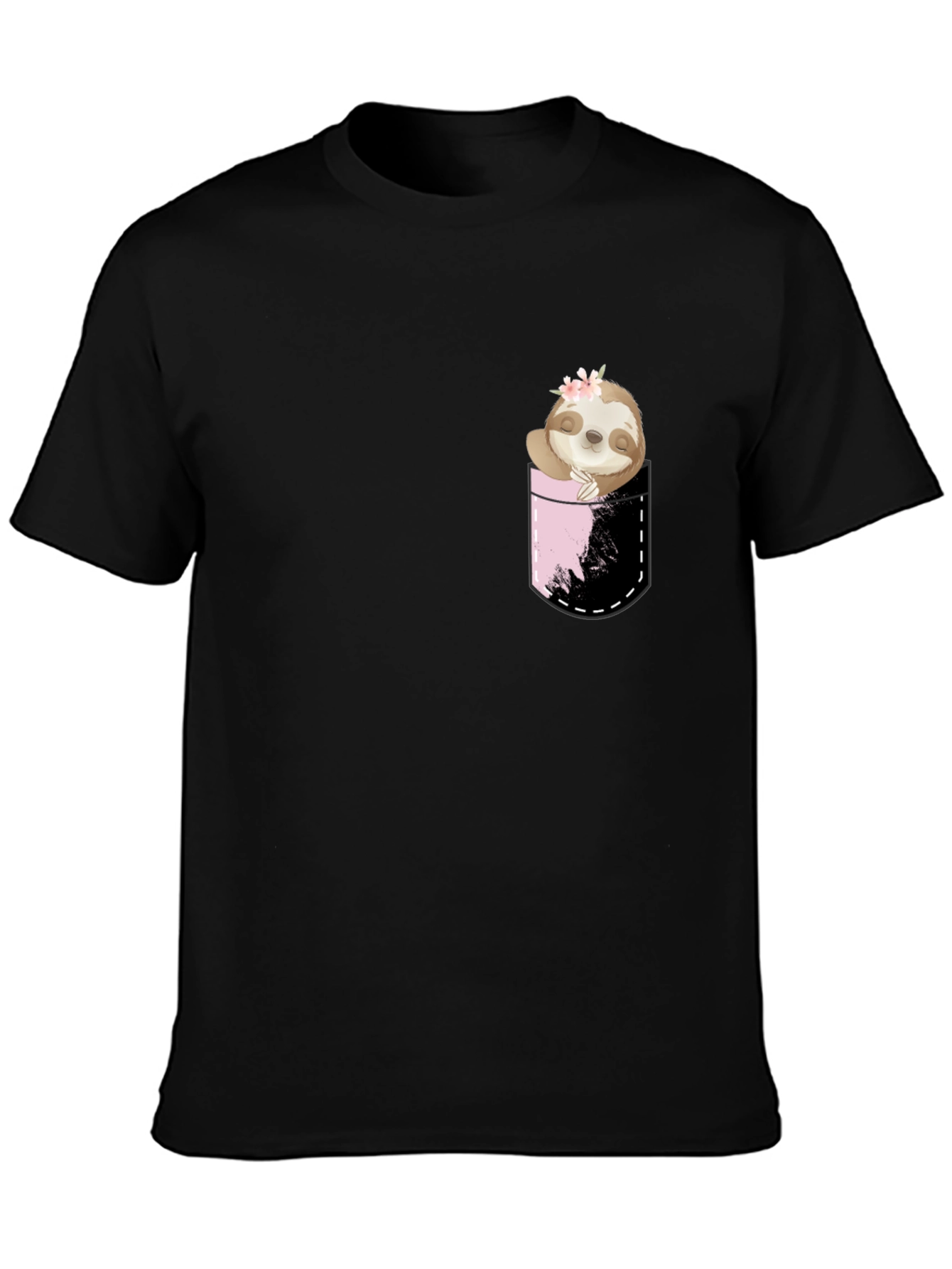 Sloth Pocket Print Black T-Shirt