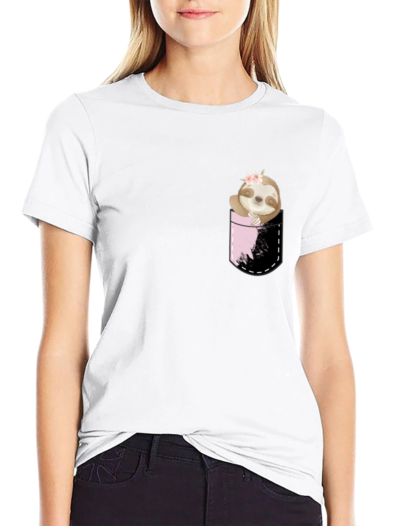 Sloth Pocket Print Black T-Shirt