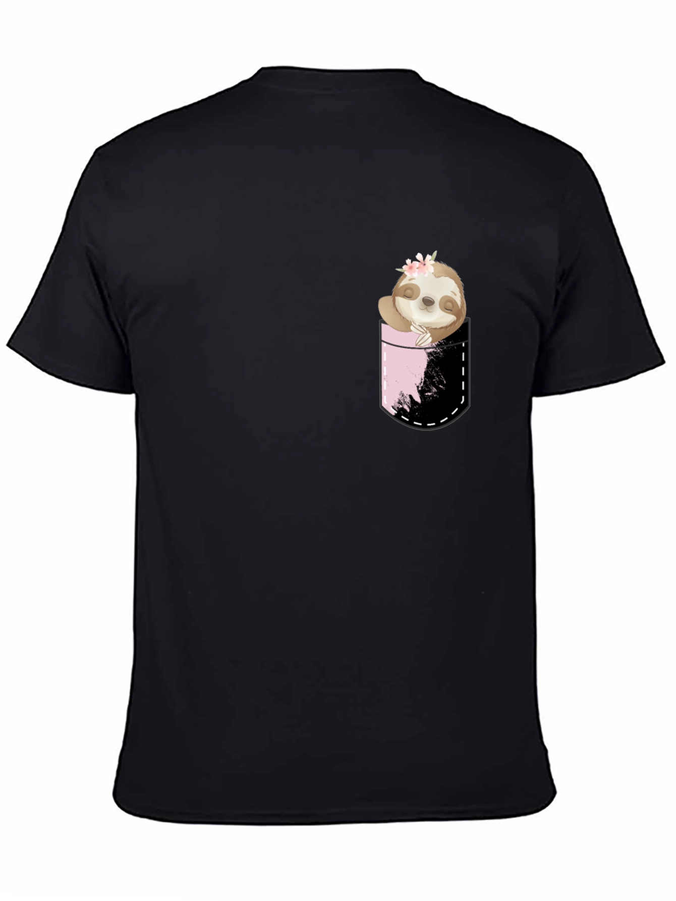 Sloth Pocket Print Black T-Shirt