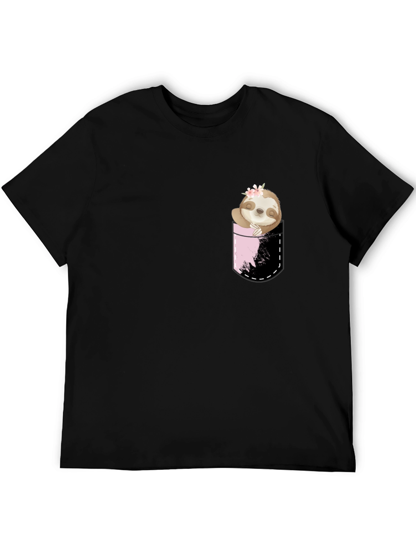 Sloth Pocket Print Black T-Shirt