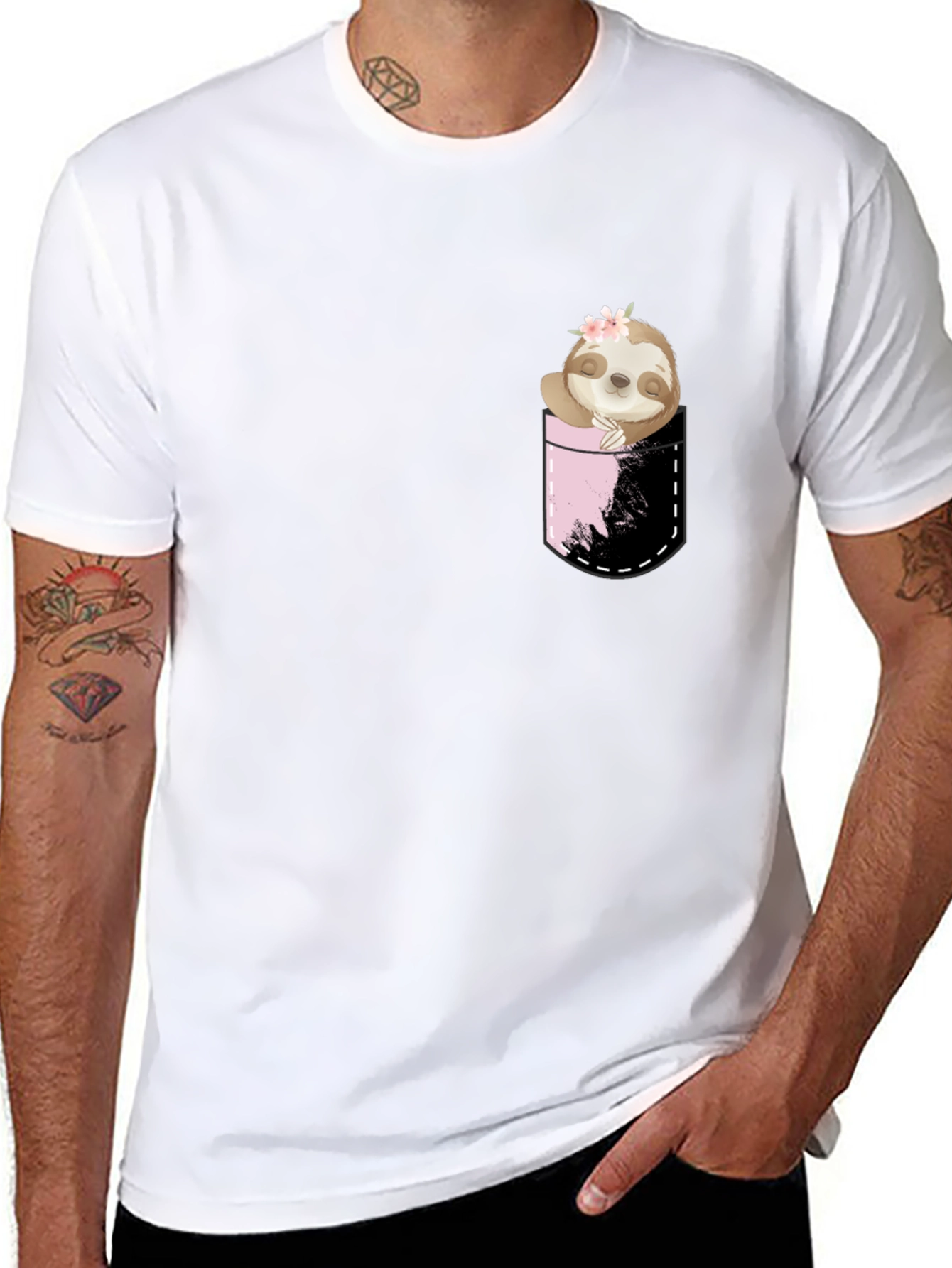 Sloth Pocket Print Black T-Shirt