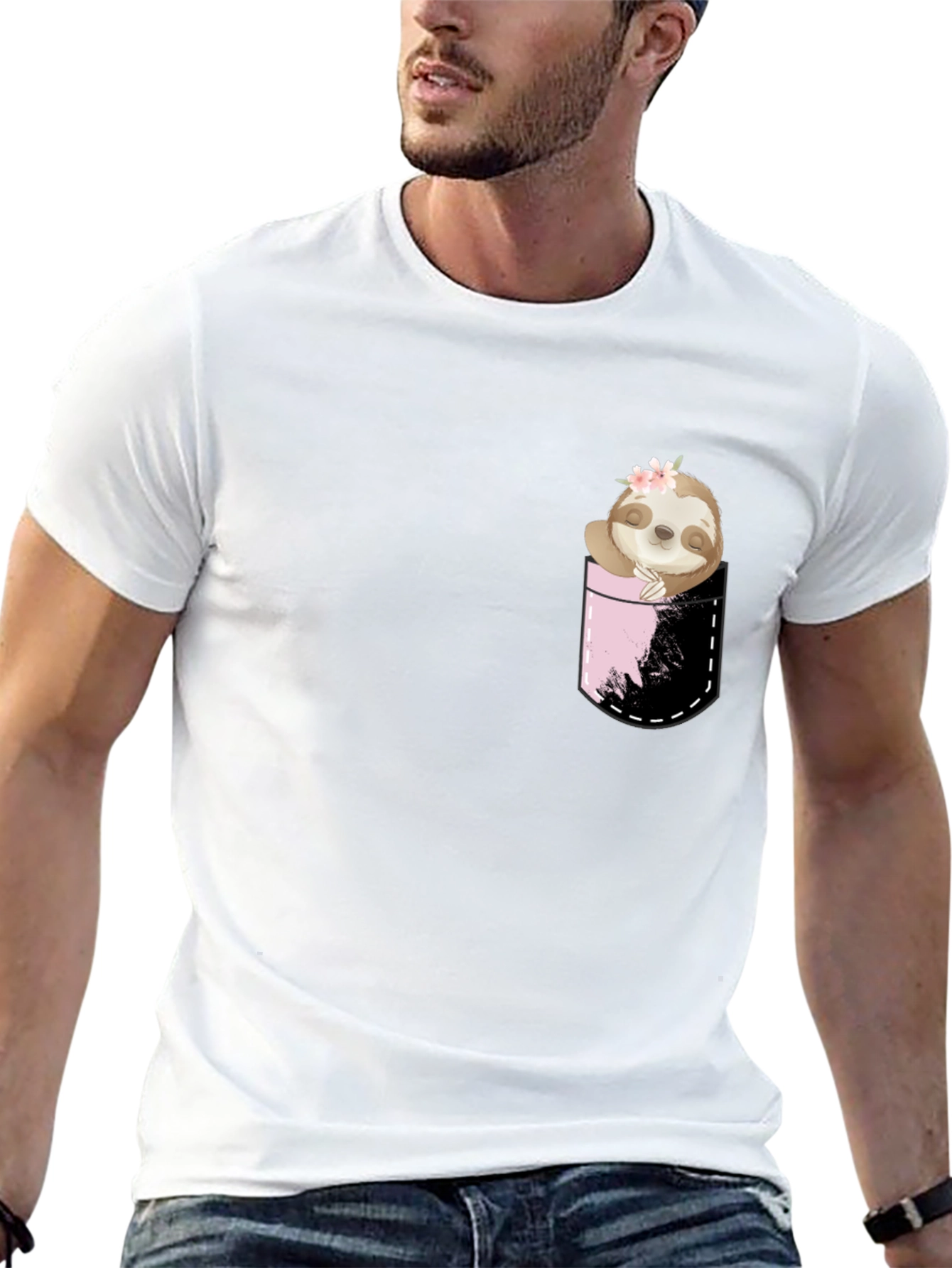 Sloth Pocket Print Black T-Shirt