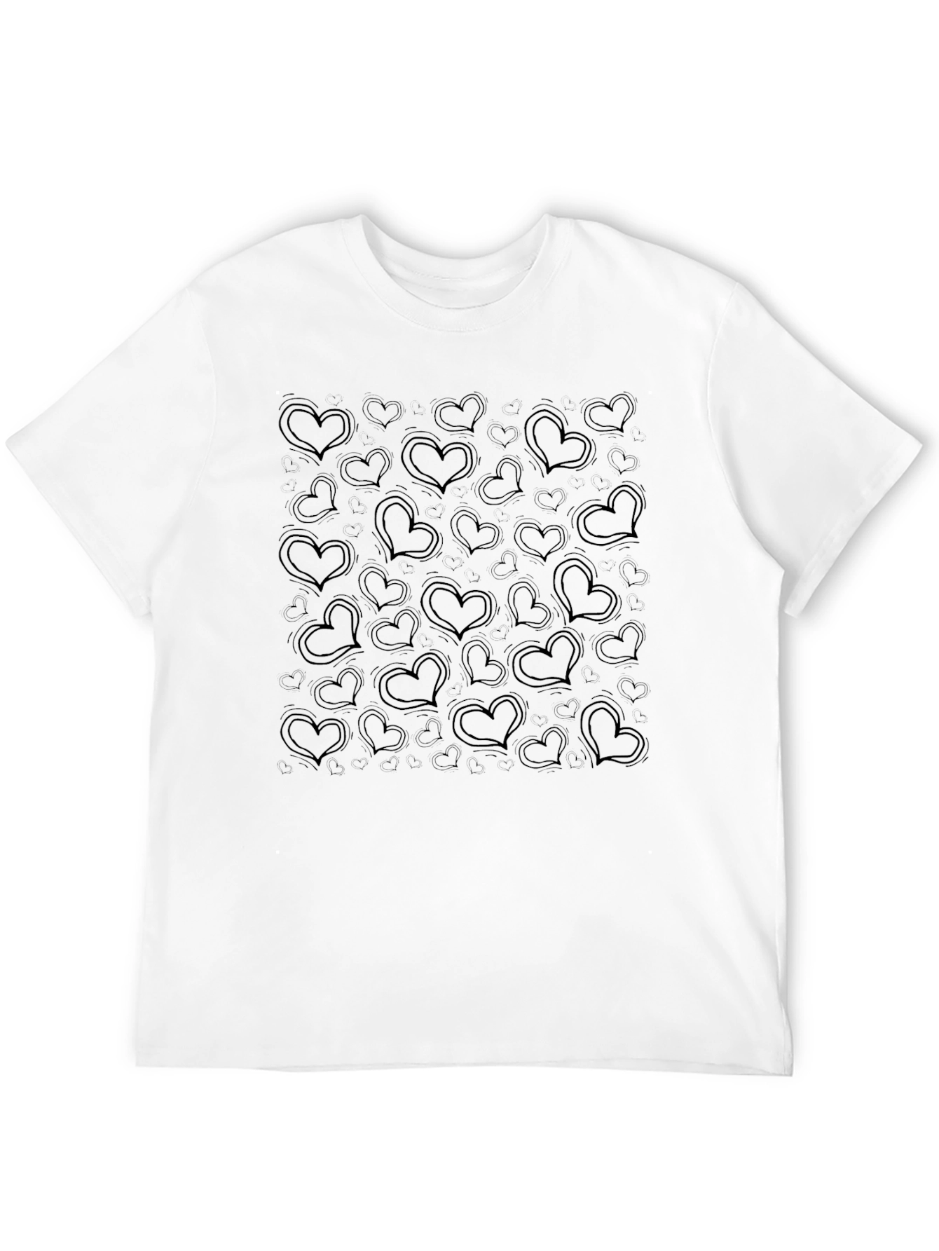 Heart Print Black Casual T-Shirt