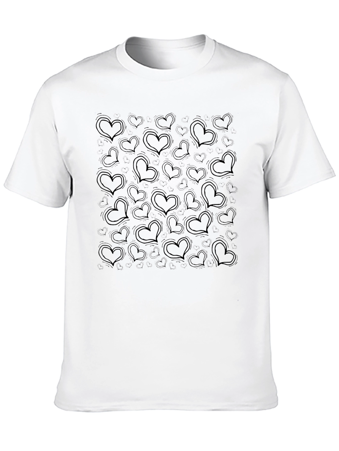 Heart Print Black Casual T-Shirt