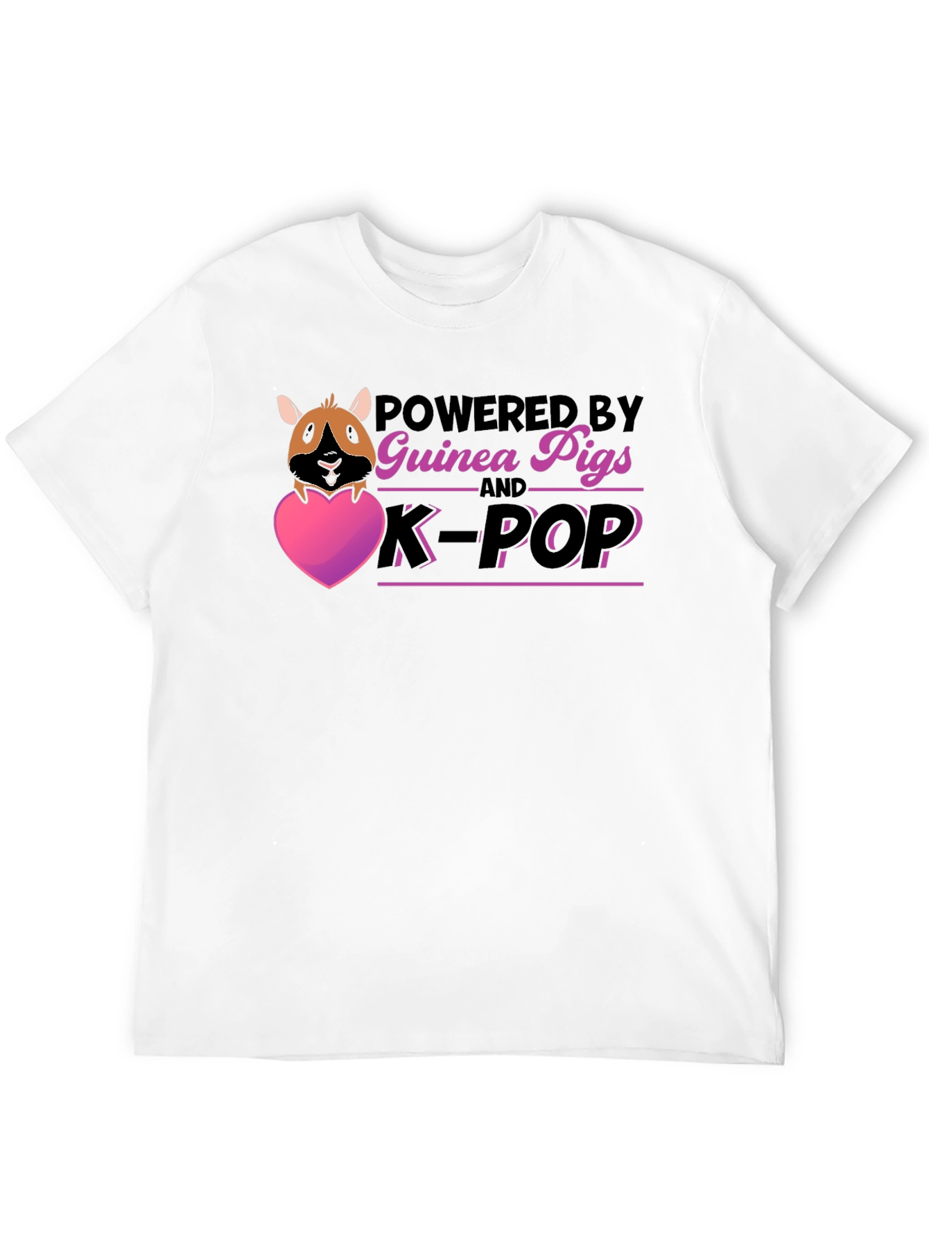 Guinea Pig & K-Pop Powered Black T-Shirt