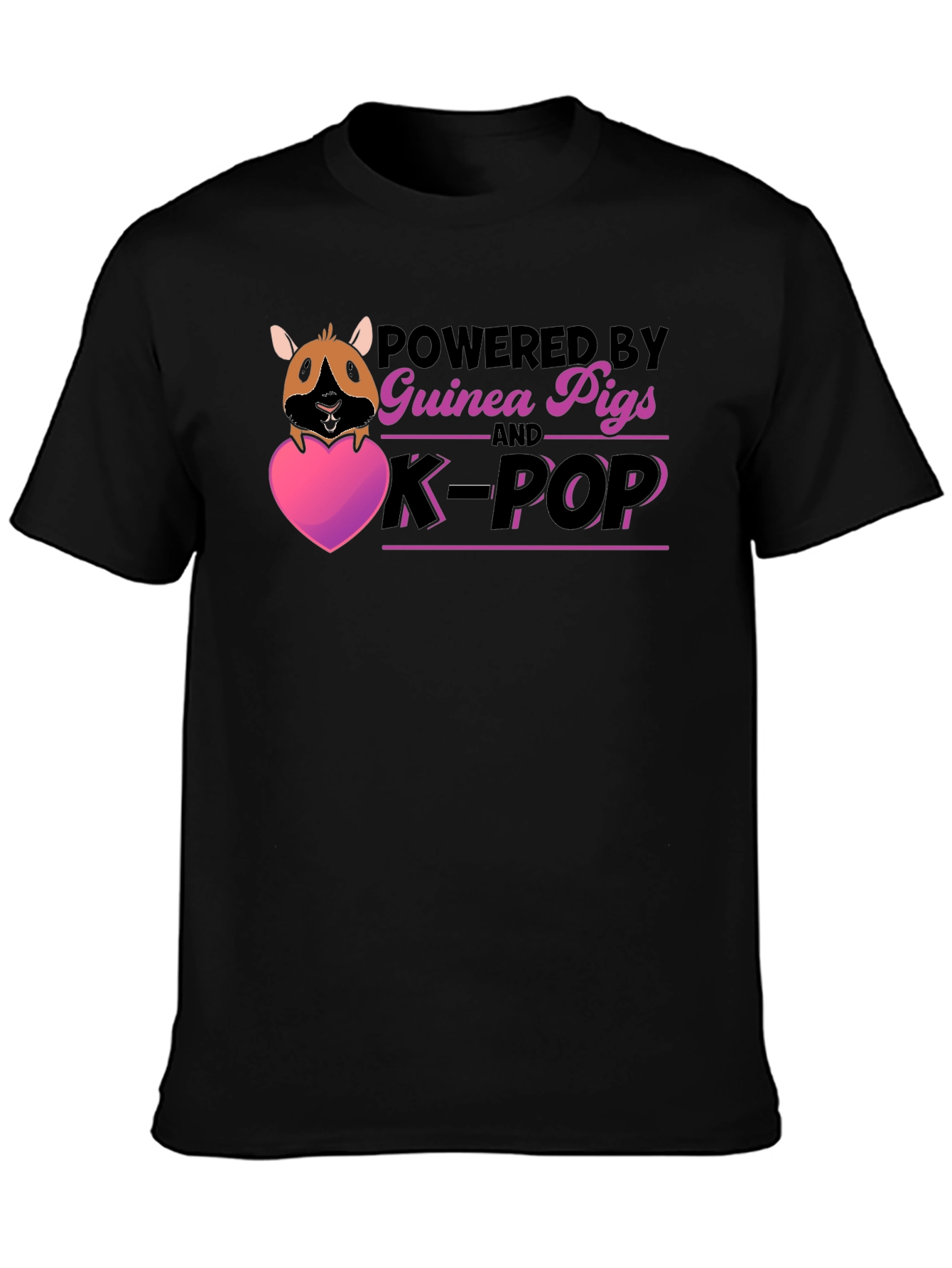 Guinea Pig & K-Pop Powered Black T-Shirt