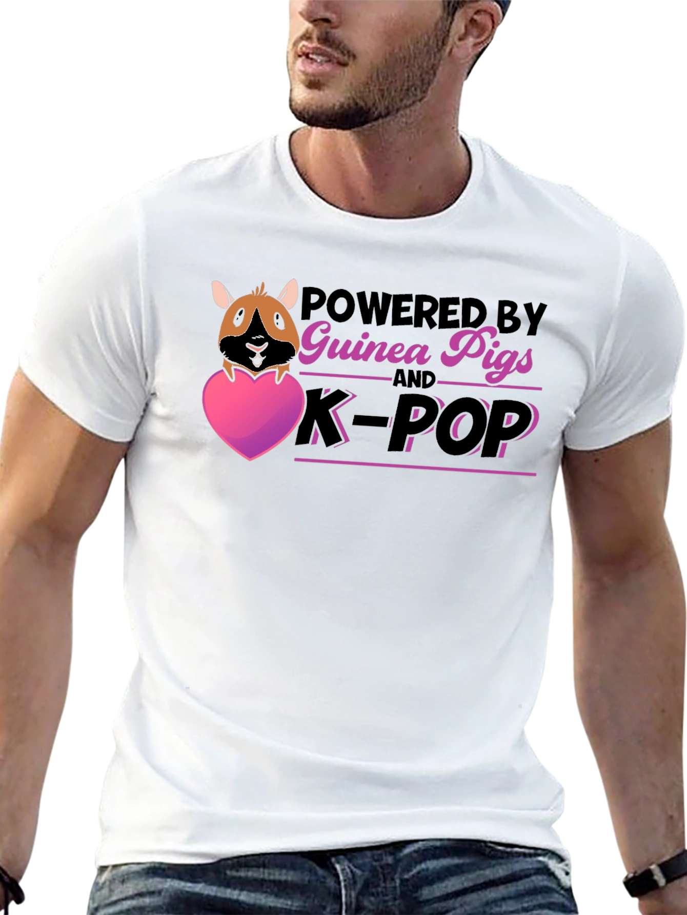 Guinea Pig & K-Pop Powered Black T-Shirt