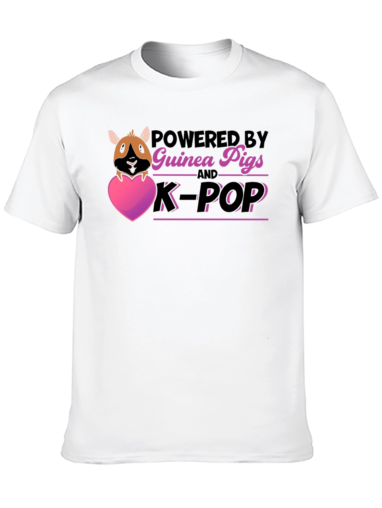 Guinea Pig & K-Pop Powered Black T-Shirt