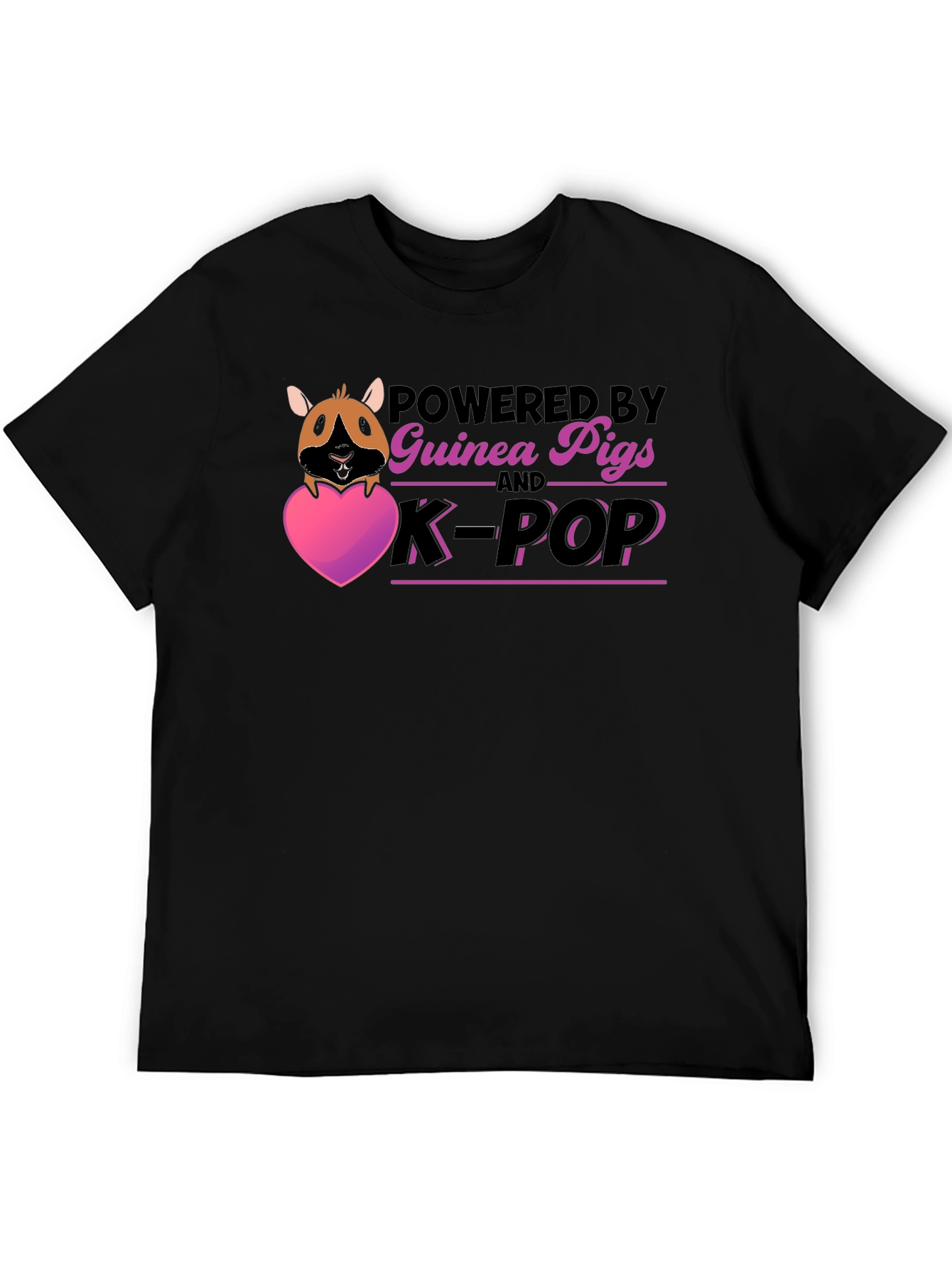 Guinea Pig & K-Pop Powered Black T-Shirt