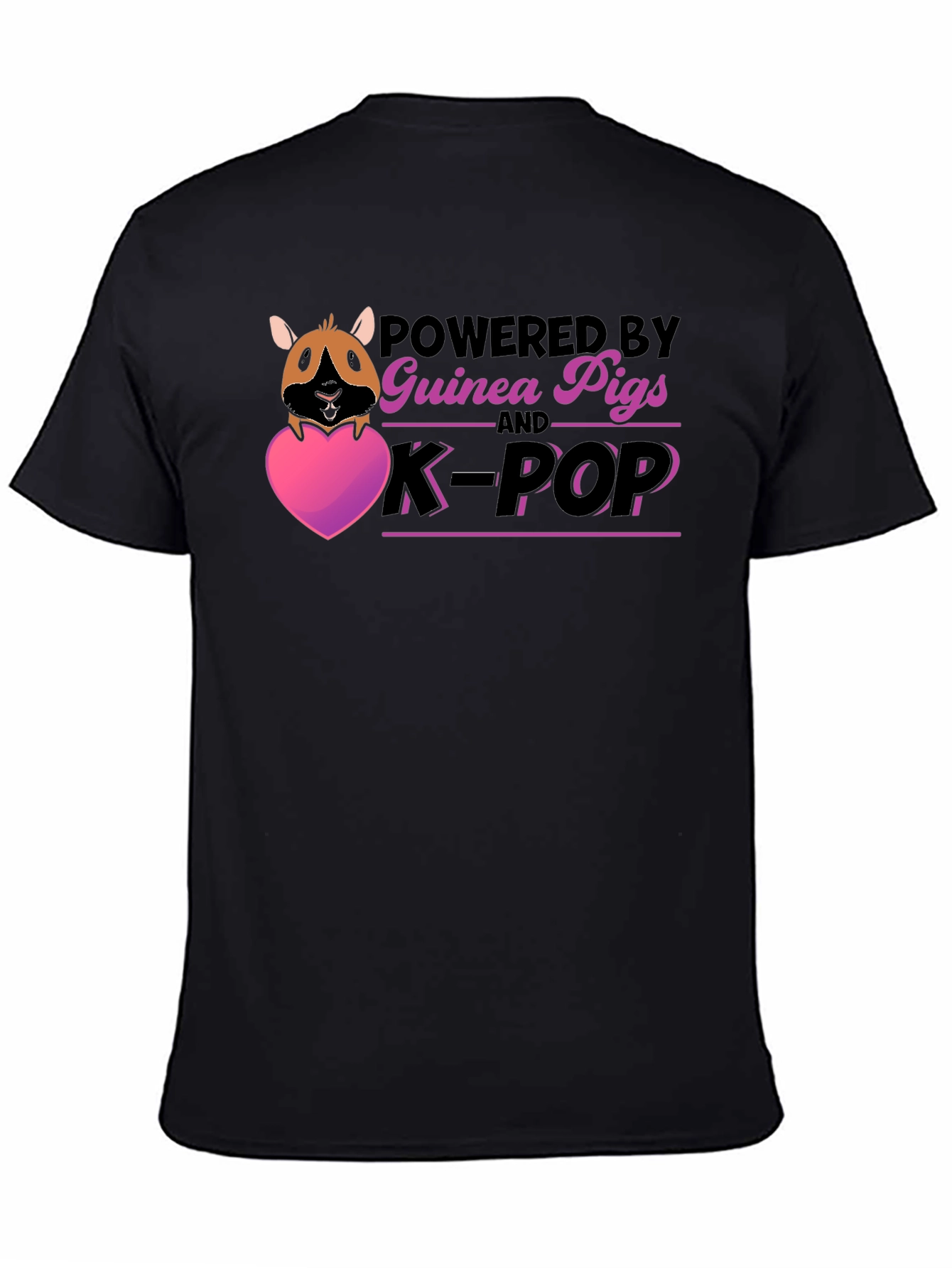 Guinea Pig & K-Pop Powered Black T-Shirt