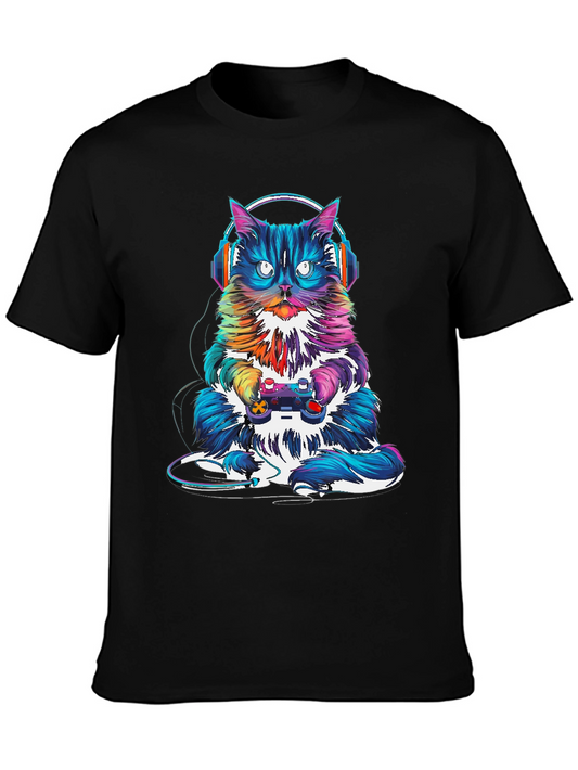 Gamer Cat T-Shirt - Colorful Kitten with Headset
