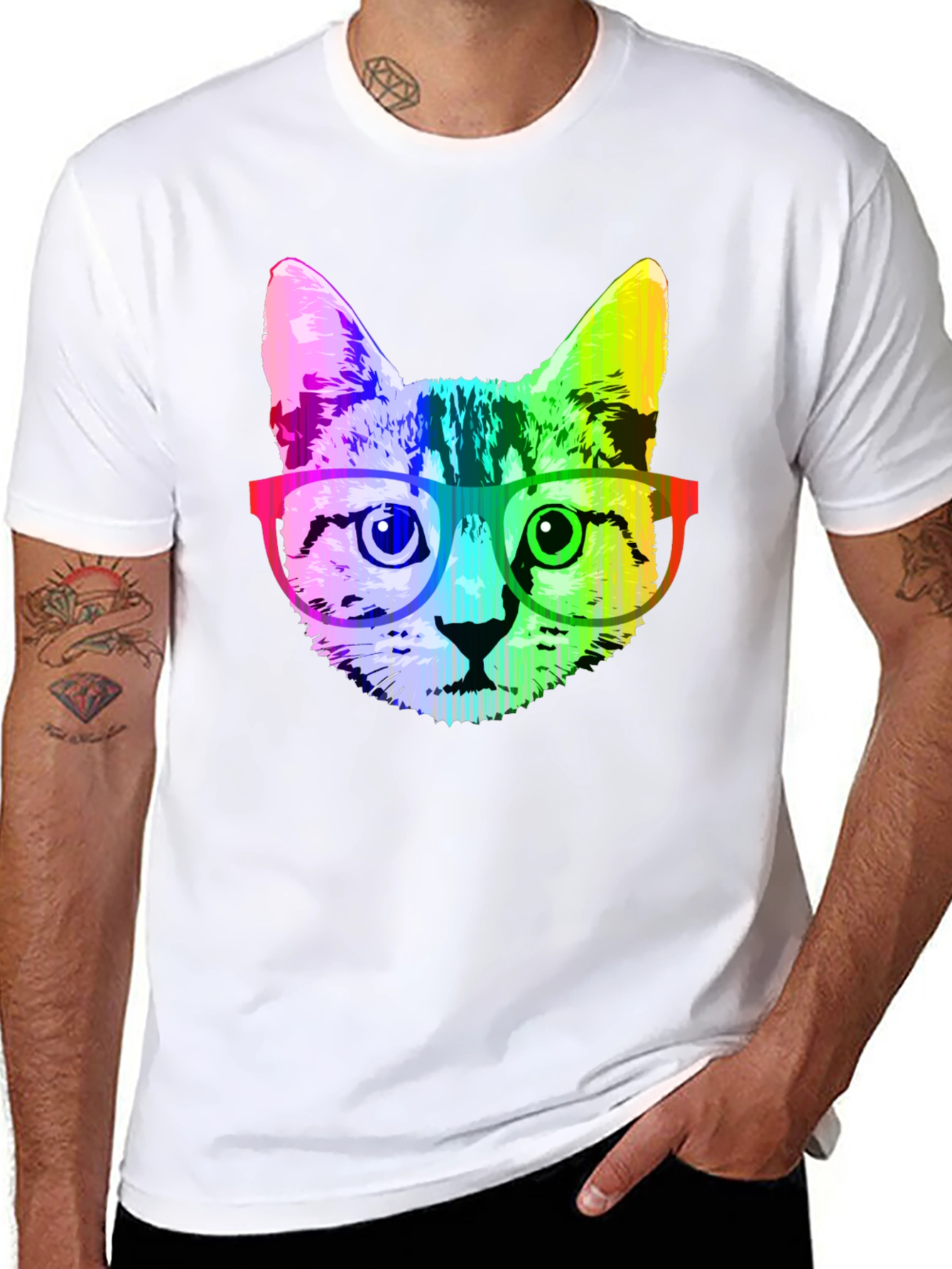 Rainbow Cat Graphic T-Shirt - Novelty Tee