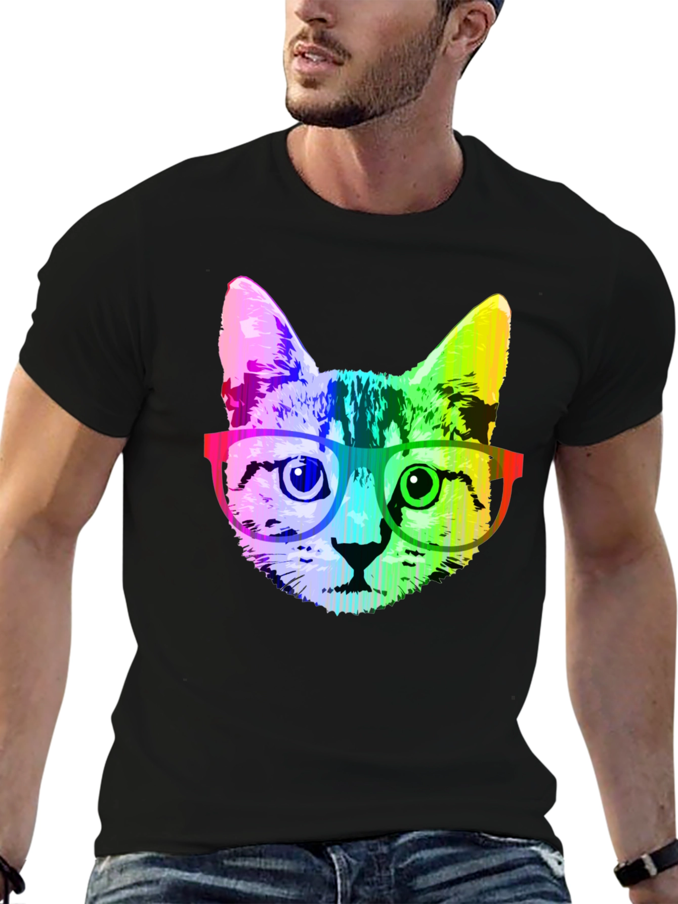 Rainbow Cat Graphic T-Shirt - Novelty Tee