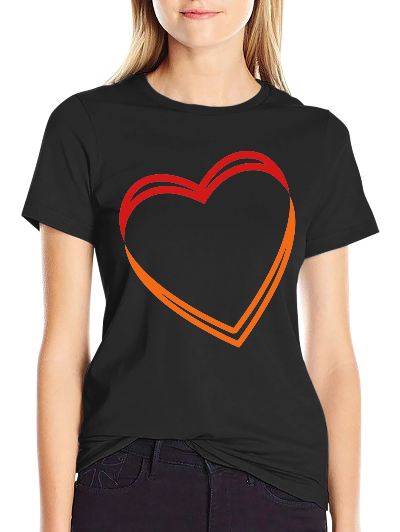 Heart Outline Graphic Black T-Shirt
