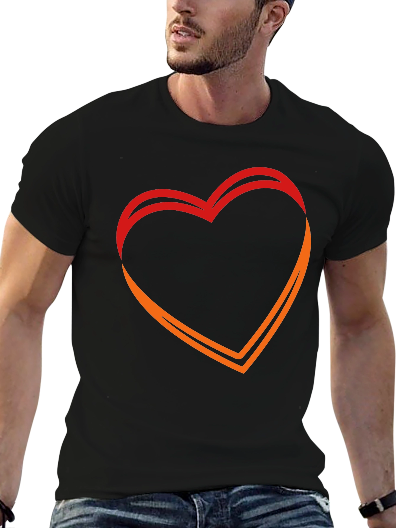 Heart Outline Graphic Black T-Shirt