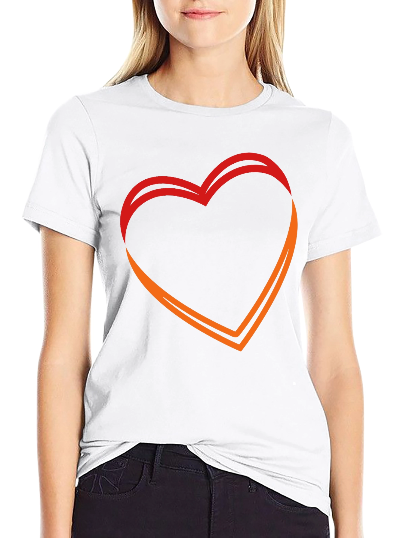 Heart Outline Graphic Black T-Shirt