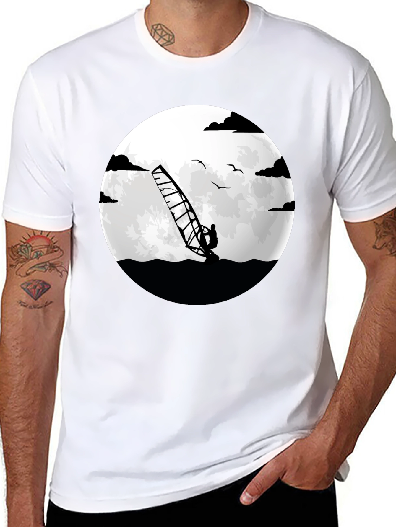 Windsurfer Graphic Tee - Black Crew Neck