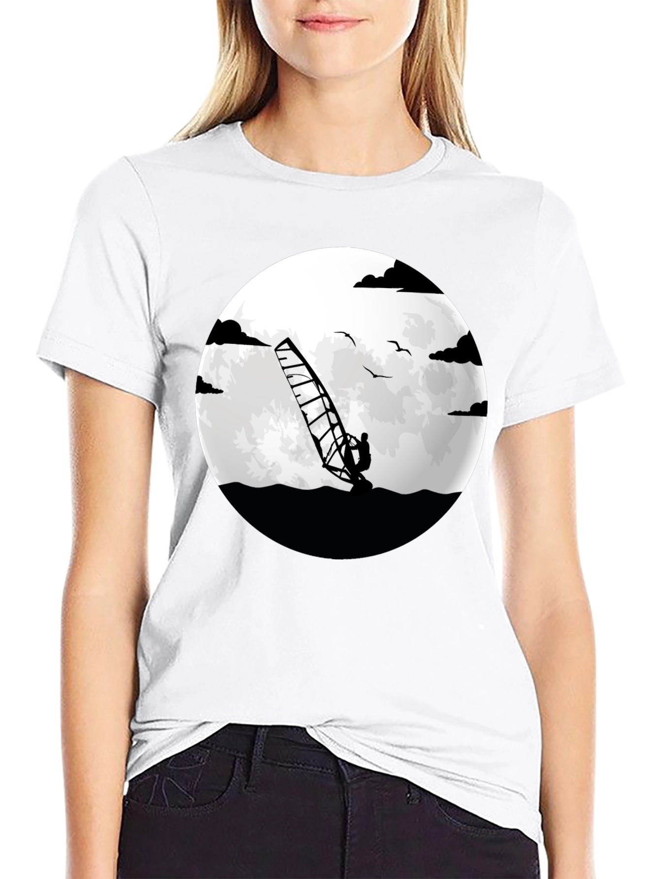 Windsurfer Graphic Tee - Black Crew Neck