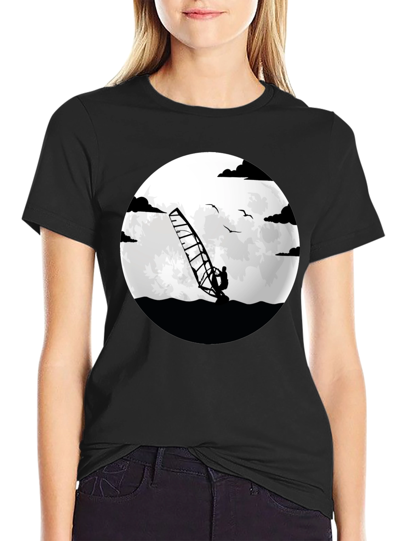 Windsurfer Graphic Tee - Black Crew Neck