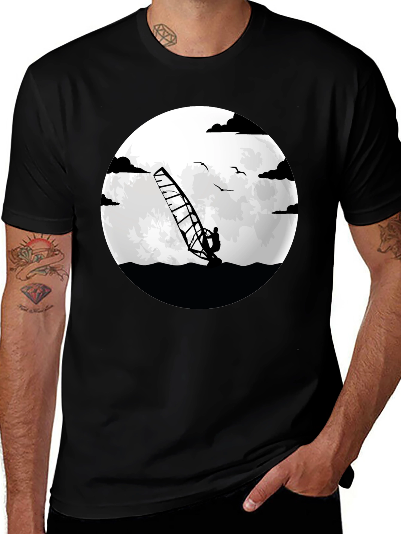 Windsurfer Graphic Tee - Black Crew Neck